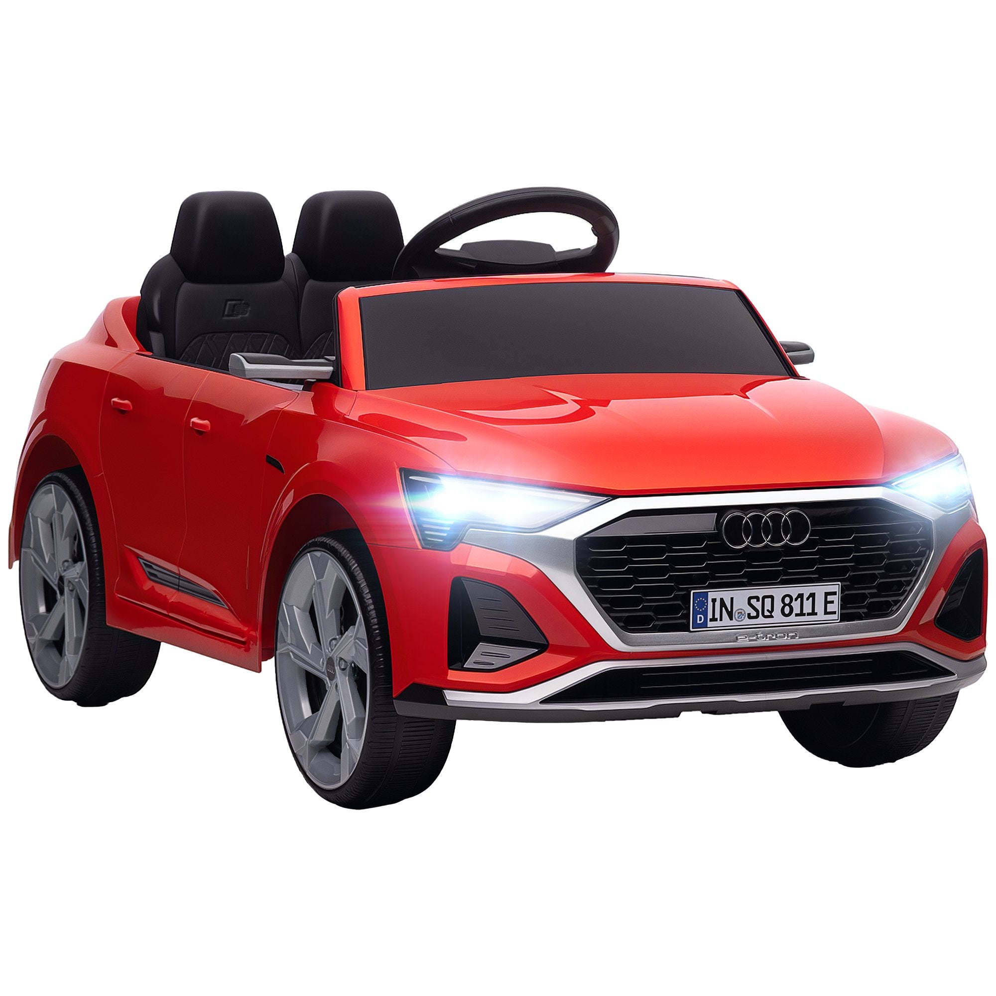 Elbil för barn, 12V Audi Q8, fjärrkontroll, lampor, musik, röd