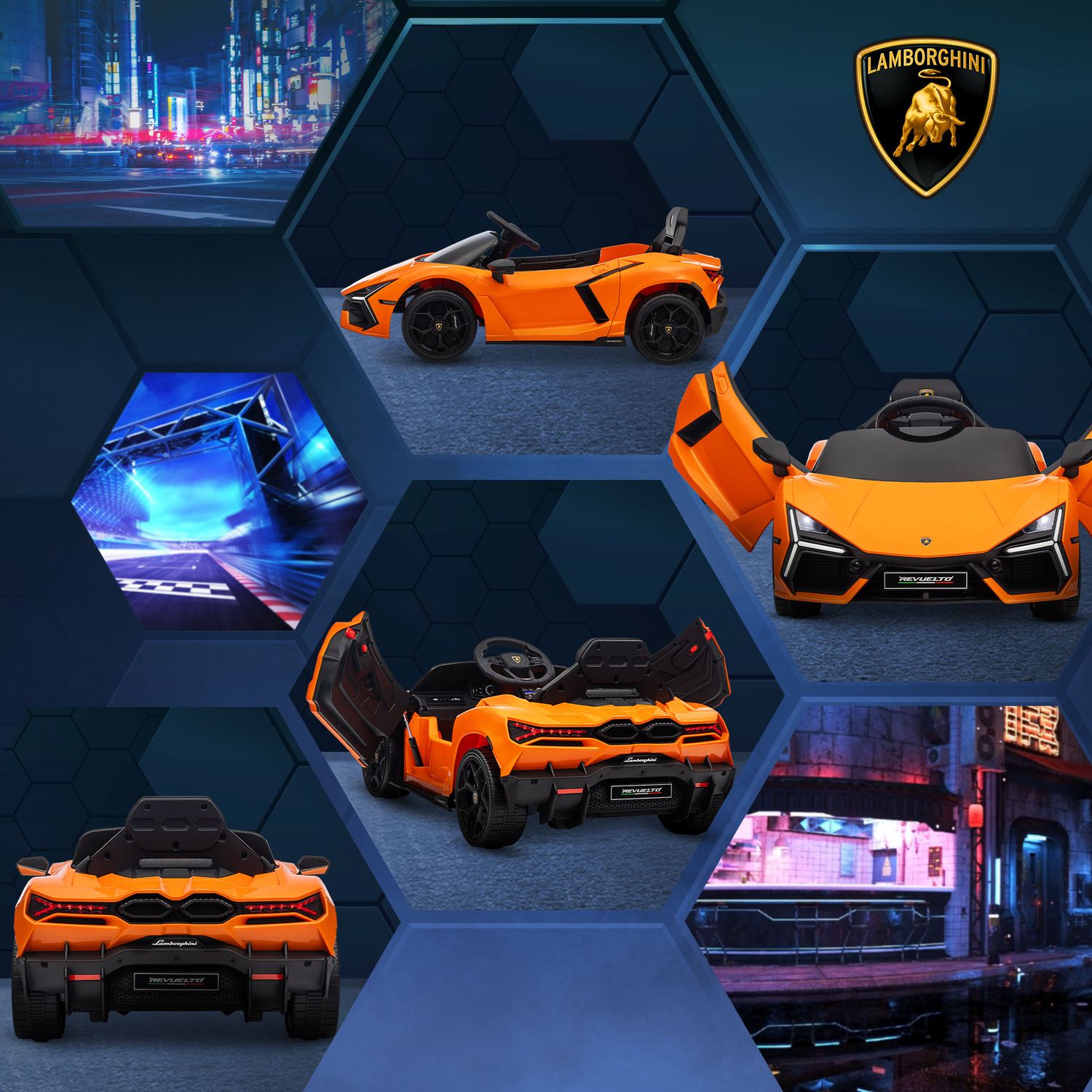 Elbil för barn 12V med fjärrkontroll, musik, USB-port, orange