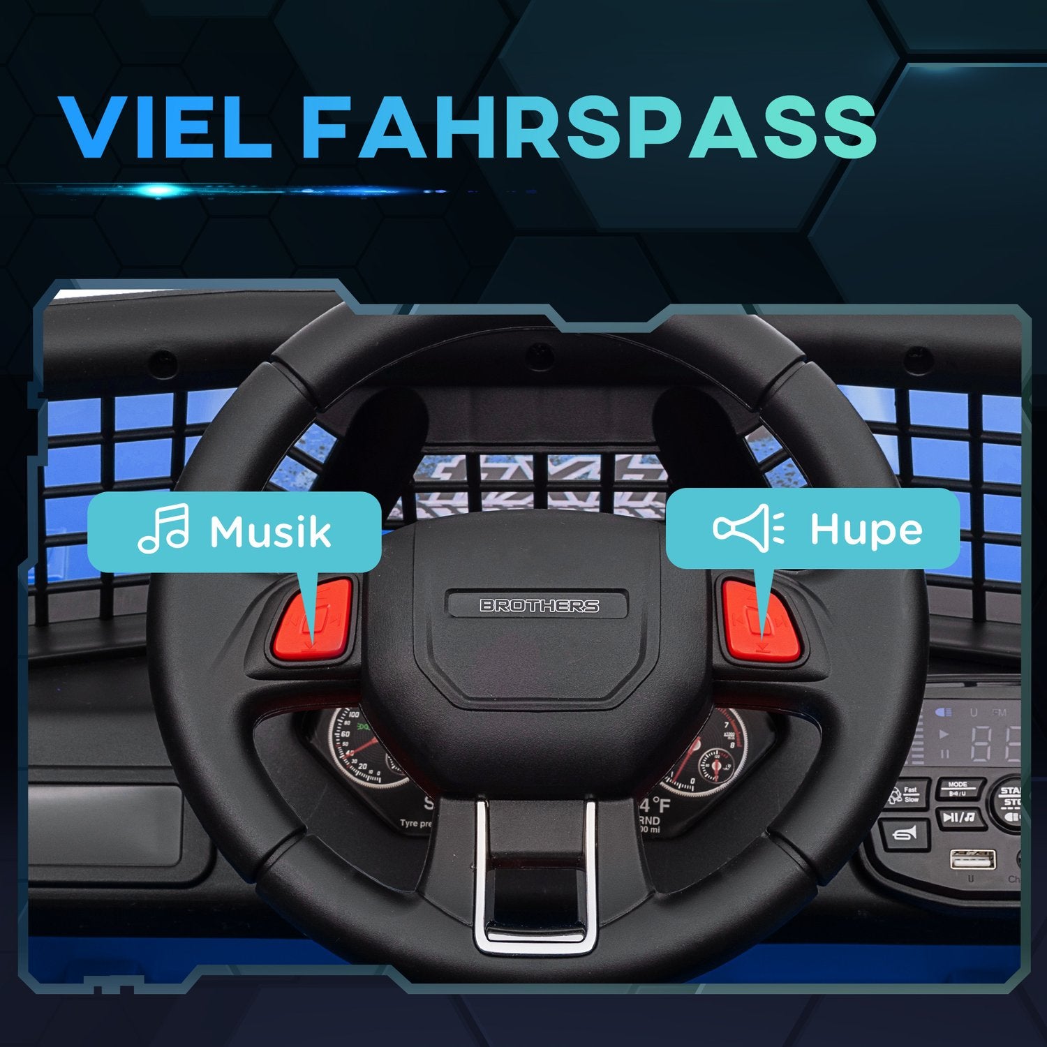 Elbil för barn, 12V terräng med musik, blå