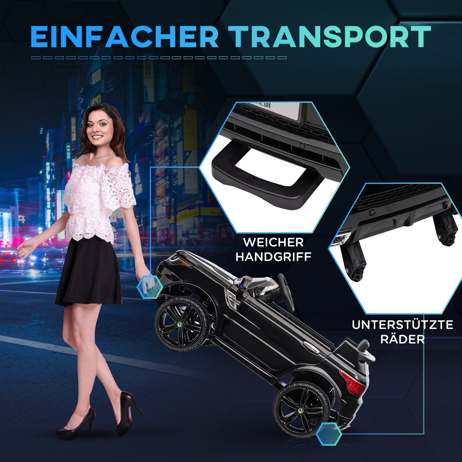 Elbil för barn med fjärrkontroll, lampor, musik