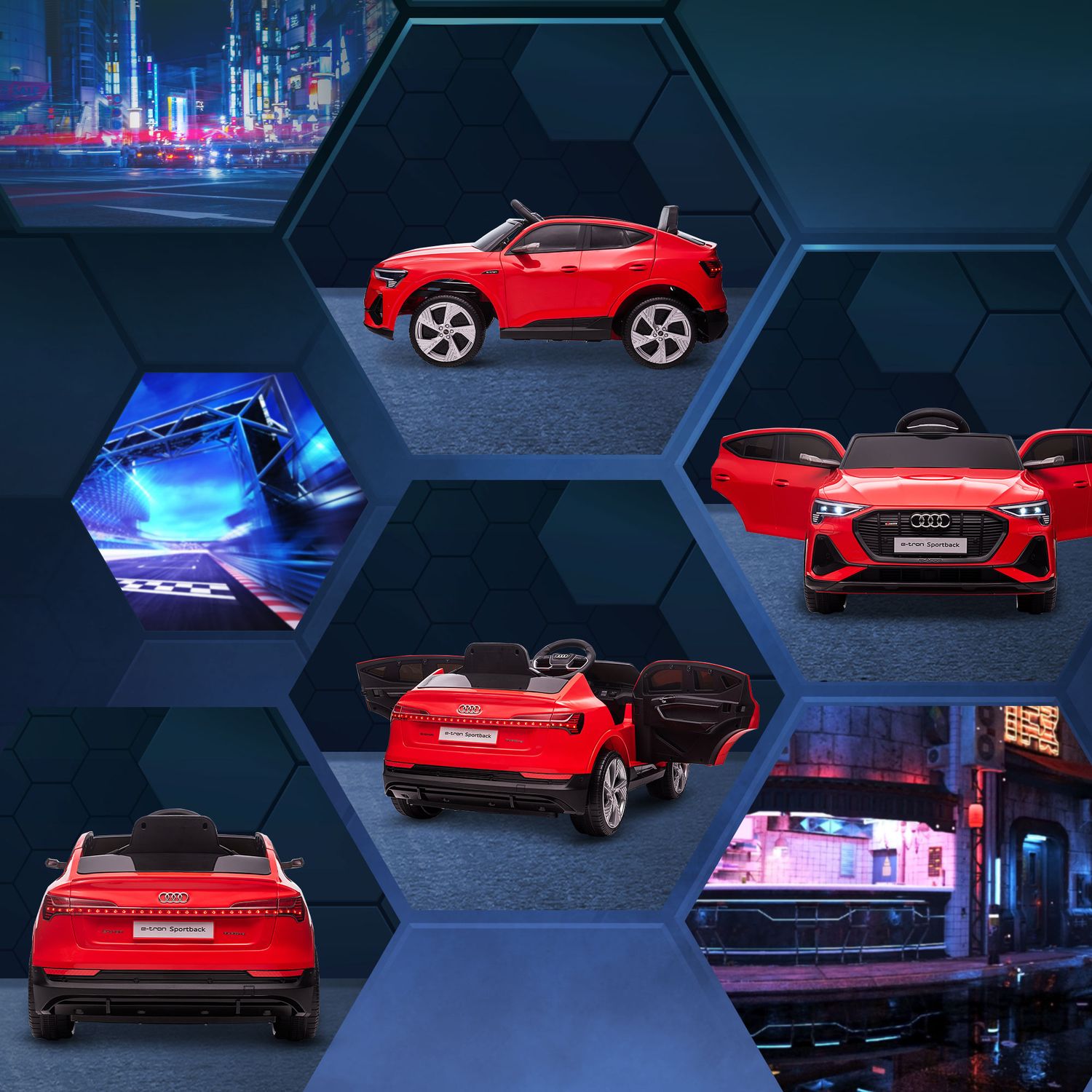 Elbil för barn med fjärrkontroll, säkerhetsbälte, musik – röd