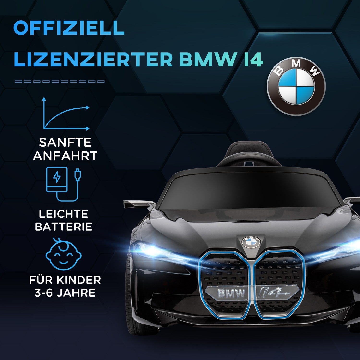 Elbil för barn med fjärrkontroll, strålkastare och MP3-spelare