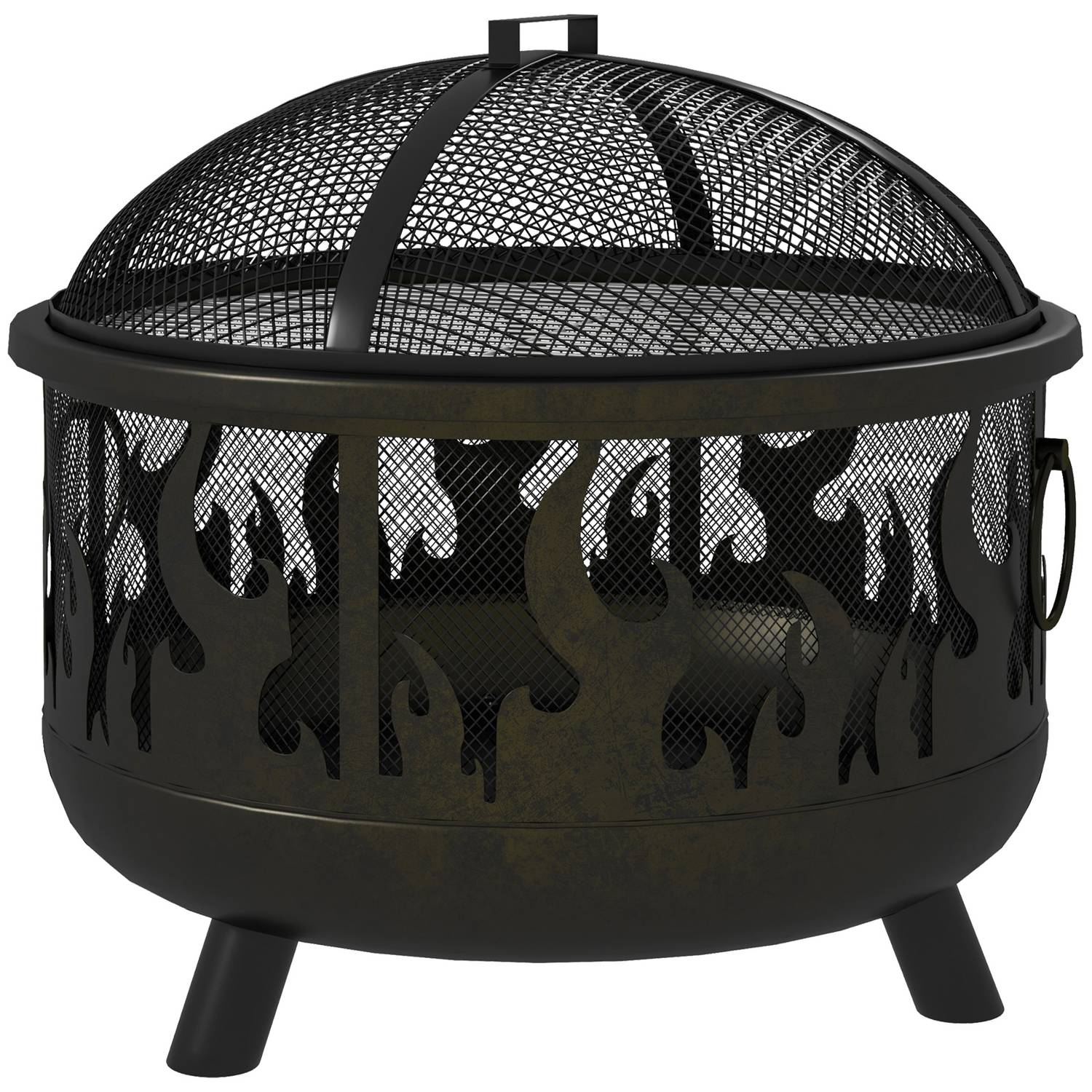 Eldskål med gnistskydd & grill – metall, Ø61cm