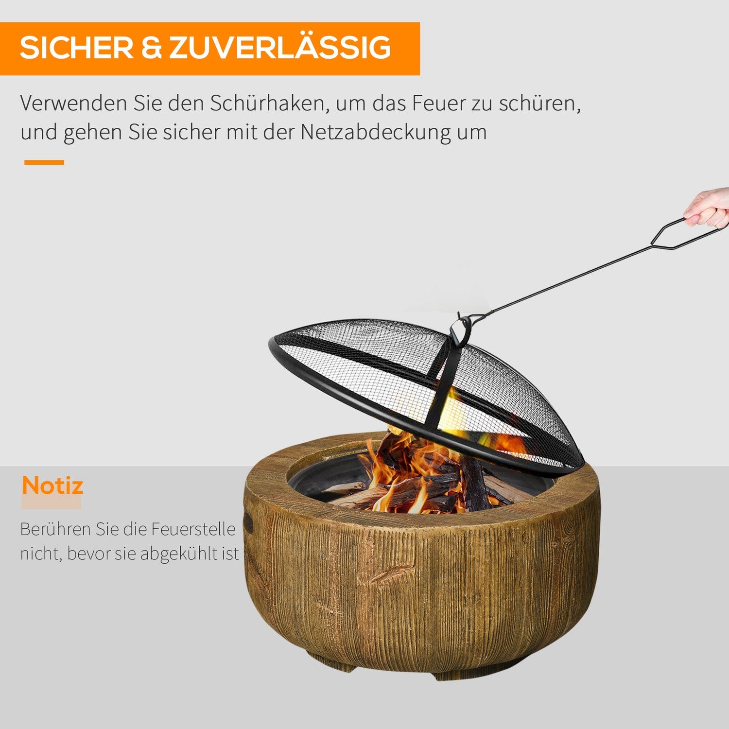 Steel Fire Pit Bowl med lock & poker för trädgårdscamping