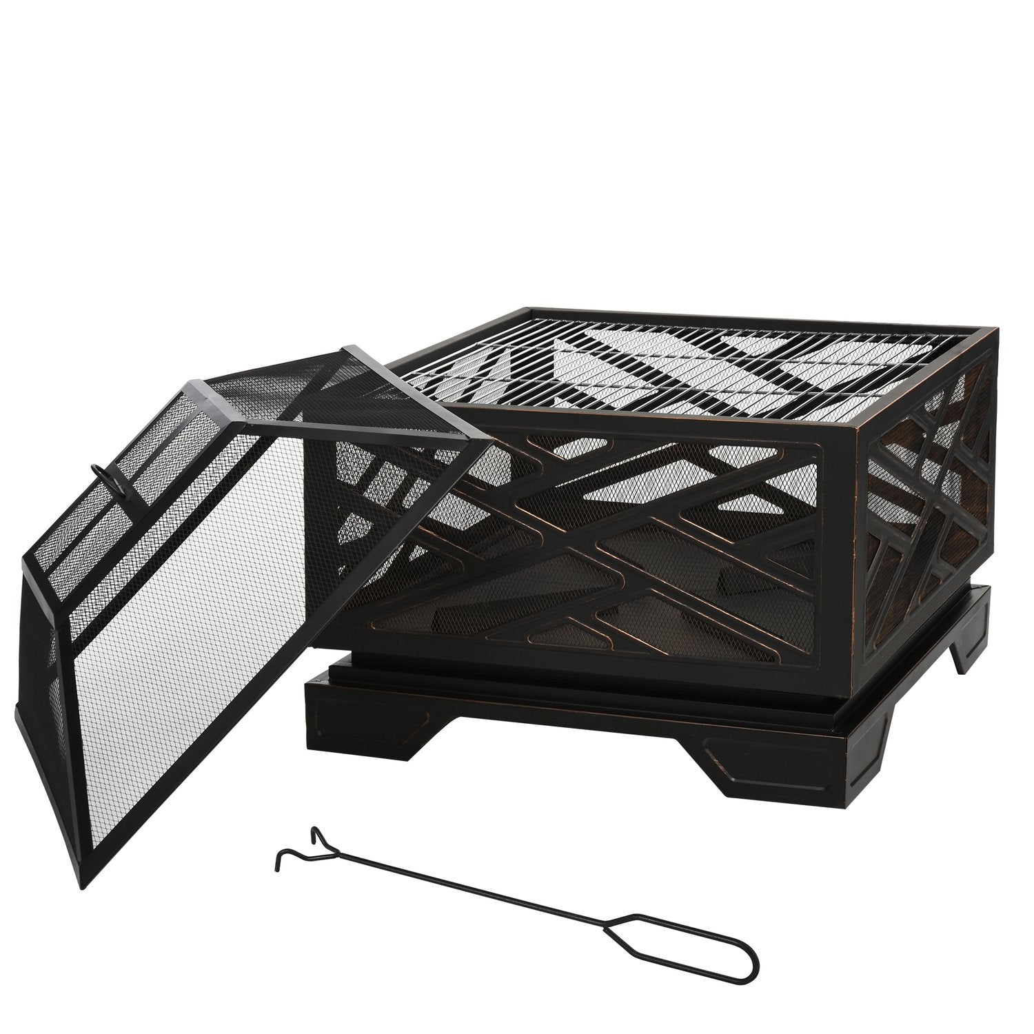 Metal Fire Bowl & BBQ Grill med gnistskydd, 66cm