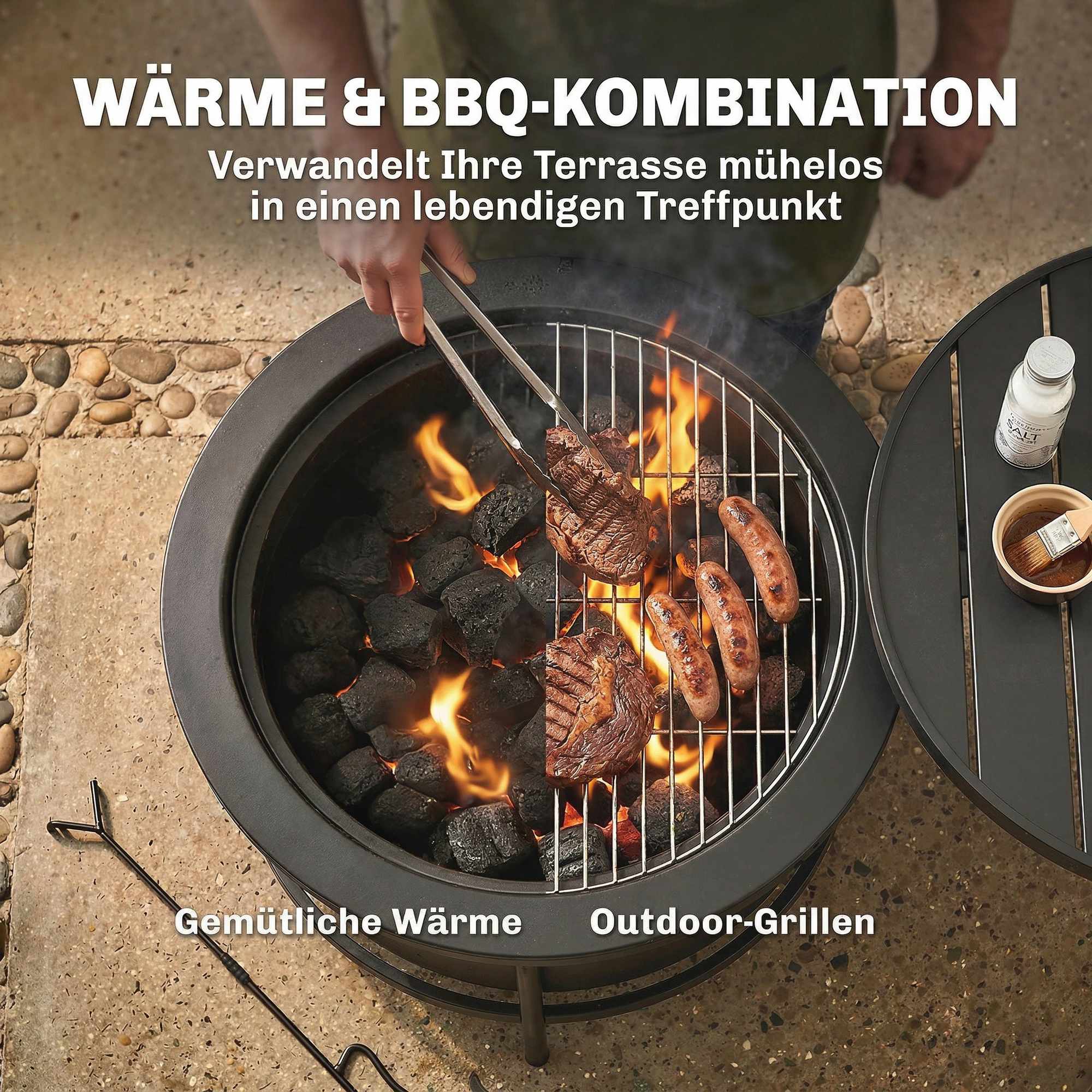Eldstad med 49 cm grill, svart, 66 x 63 x 41 cm