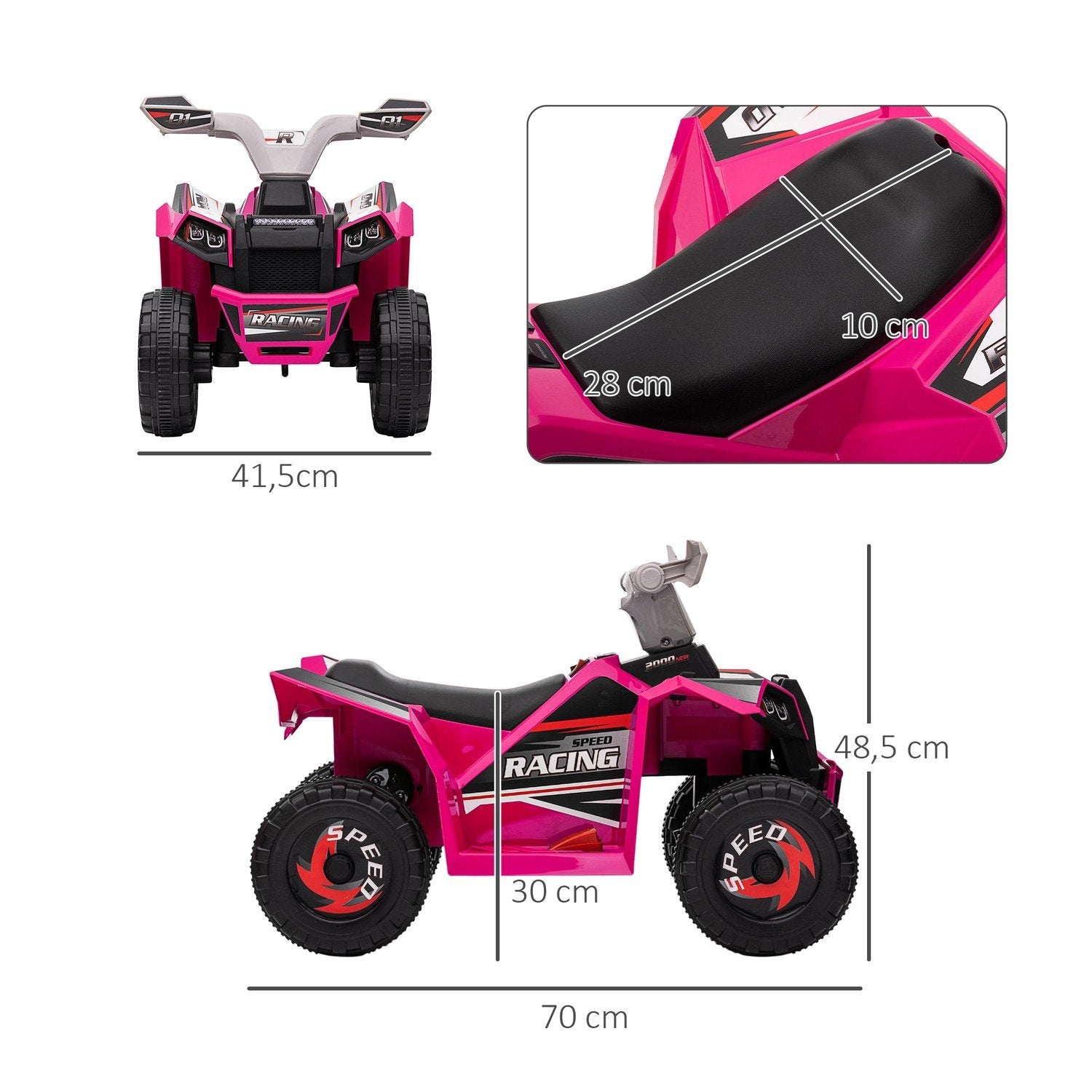 Elektrisk firehjuling for barn, minial firehjuling med forover- og reversfunksjoner, 6V elektrisk kjøretøy for barn 1,5-3 år, 2,5 km/t, rosa