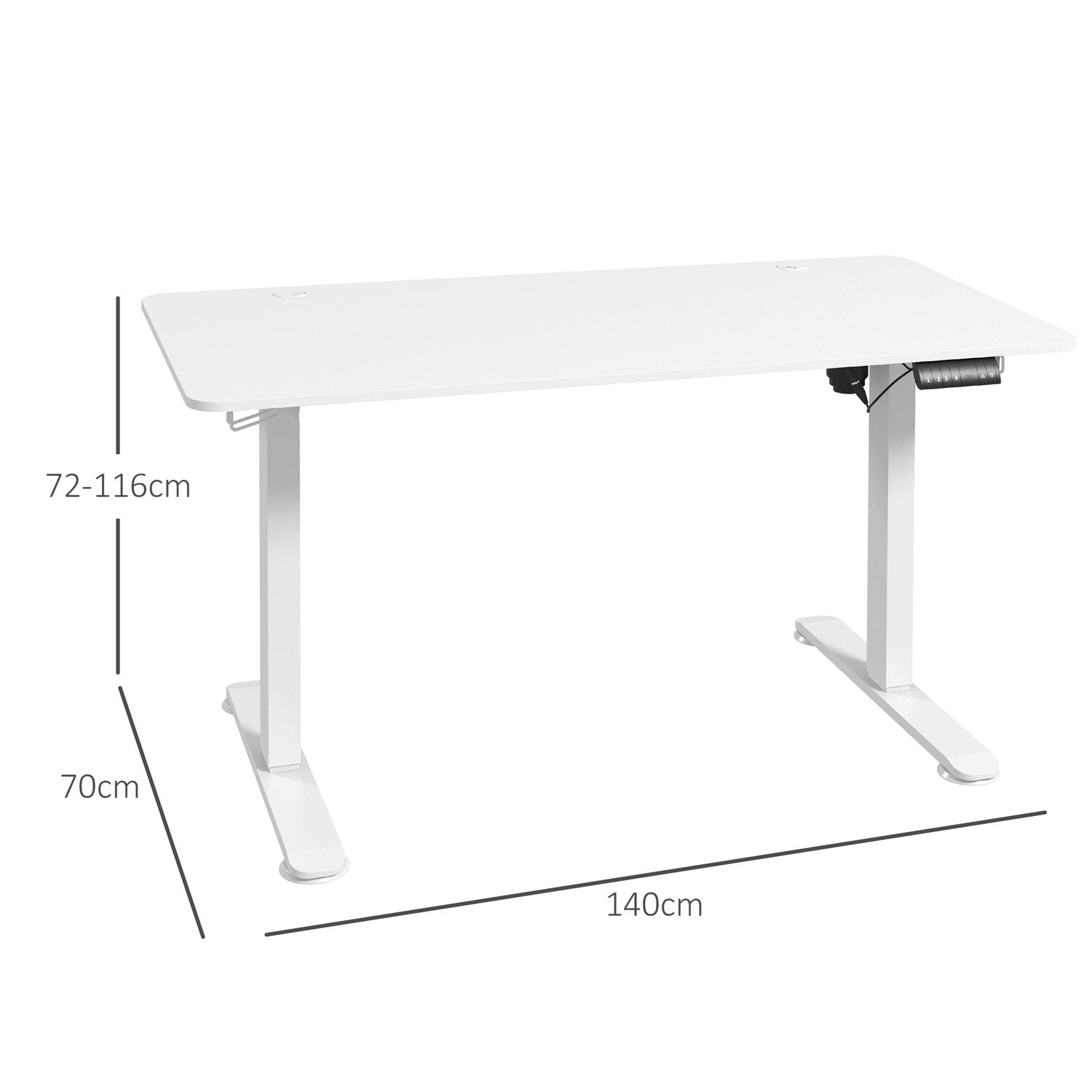 Höjdjusterbart Skrivbord 140X70Cm Elektriskt Datorbord 4 Minne Ergonomisk Sitt Stå Skrivbordskrok Anti-Kollision Vit