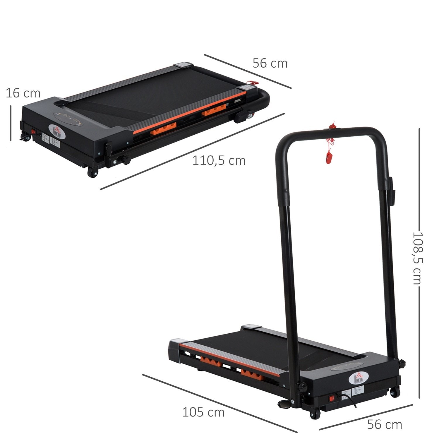 Elektrisk tredemølle med LCD-skjerm, sammenleggbar treningsmaskin, 1-6 km/t, stål, svart, 105 x 56 x 108,5 cm