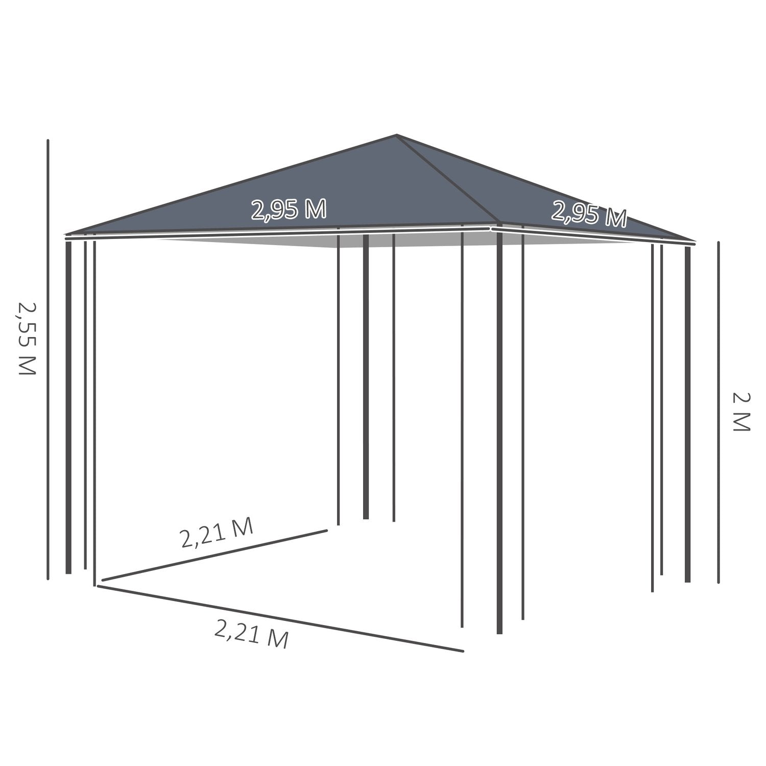 Garden Pavilion 3X3M Stall Pavilion Hagetelt, telt, partytelt, stål, polyester, grå