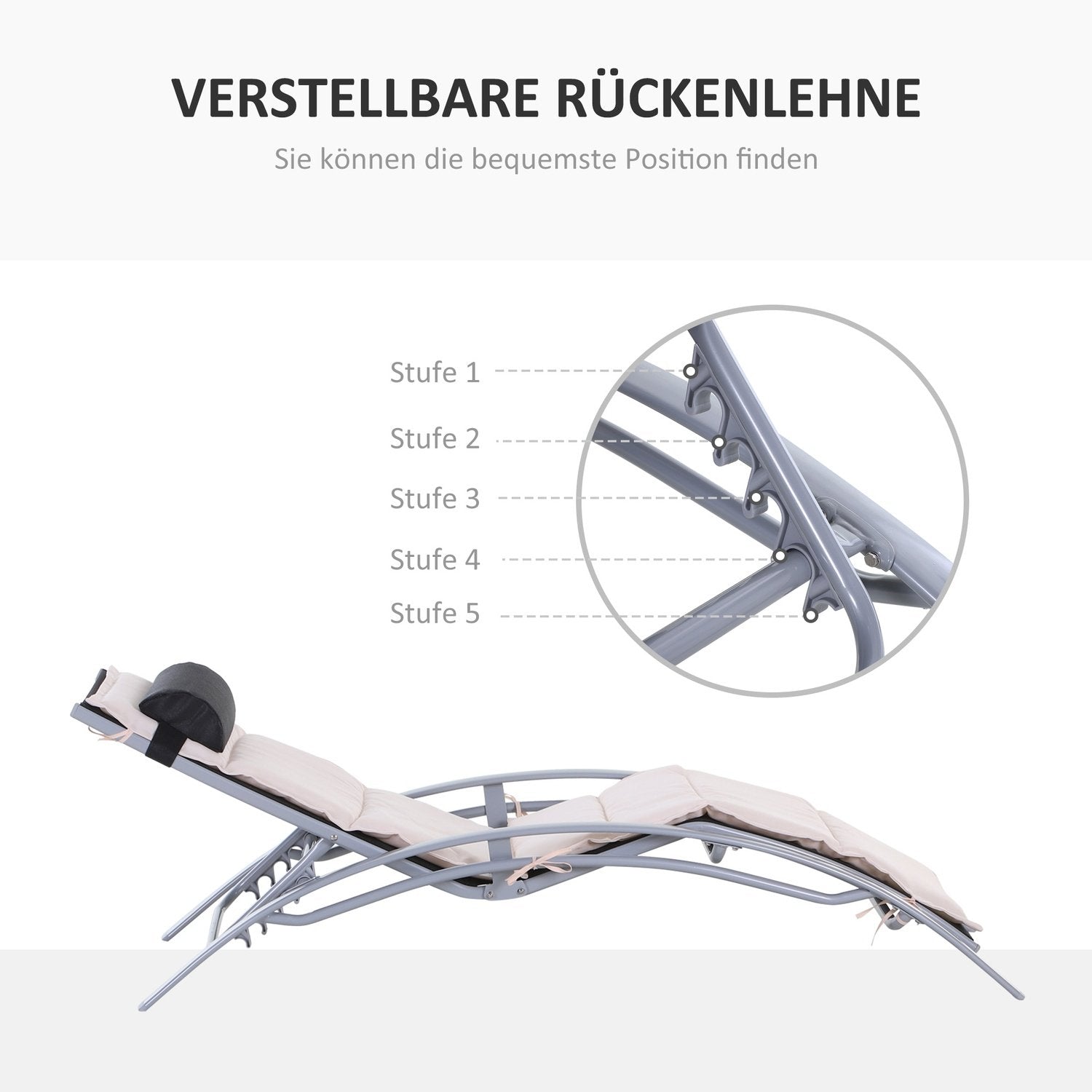 Solstol Trädgård Solstol Trädgårdsstol Relaxstol Solstol Aluminium Justerbar Krämvit 170 X 64 X 82 Cm