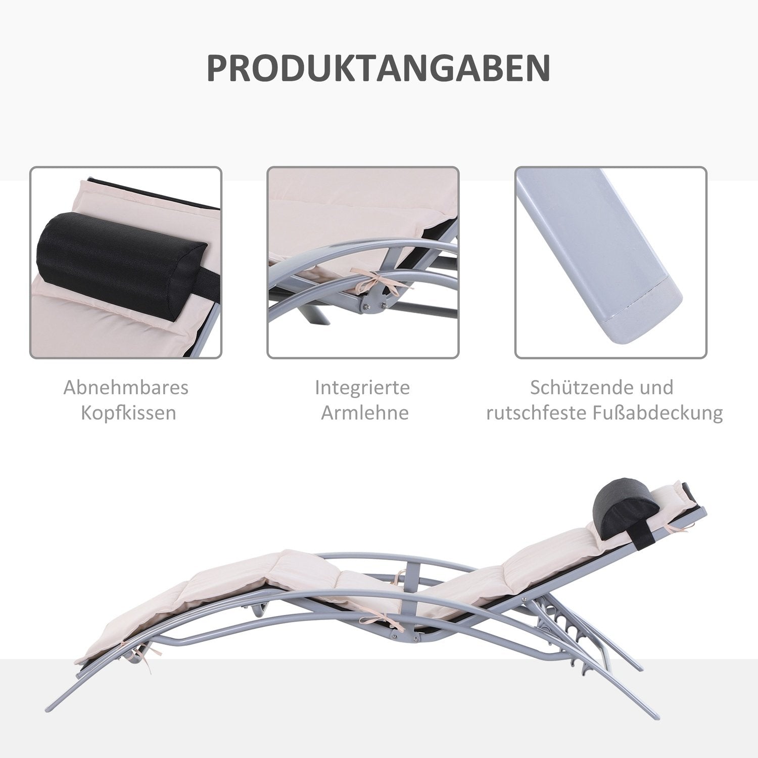 Solstol Trädgård Solstol Trädgårdsstol Relaxstol Solstol Aluminium Justerbar Krämvit 170 X 64 X 82 Cm