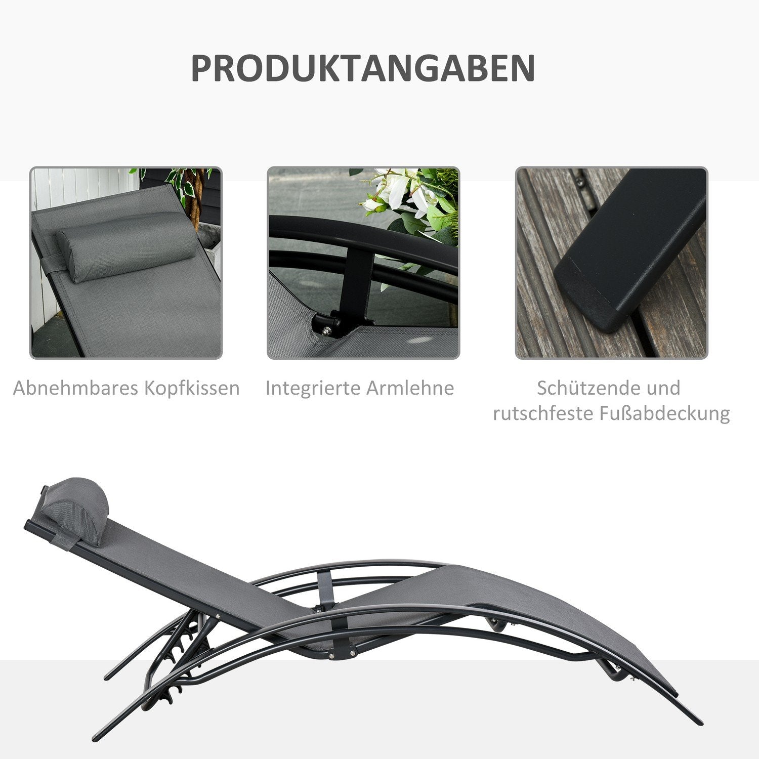 Dekkstol Hage Dekkstol Hagestol Relax stol Dekkstol Aluminium Justerbar Grå 171 X 64 X 82 Cm