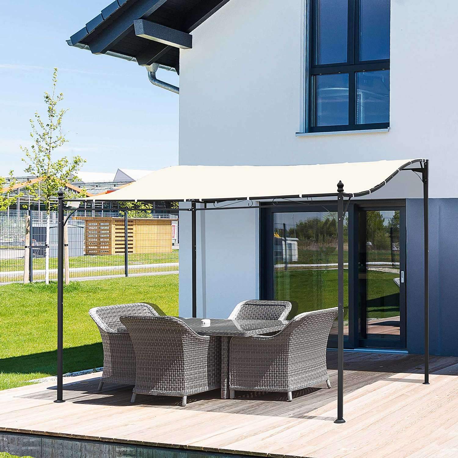 Pergola Garden Gazebo Baldakin Tält Metall, Kräm, 297X297Cm