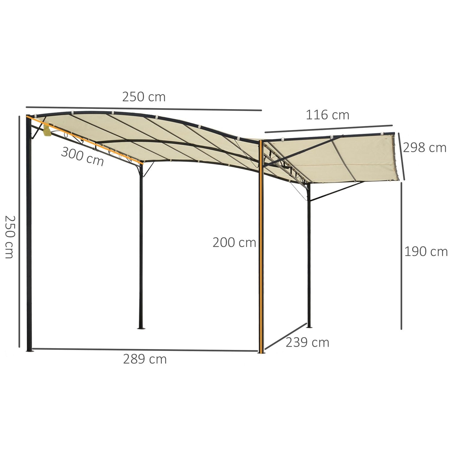 Gazebo Hage Lysthus Markise Solmarkise Med sammenleggbart sidetak UV-beskyttelse Stål + Polyester Kremhvit + Sort 3 X 2,5 M