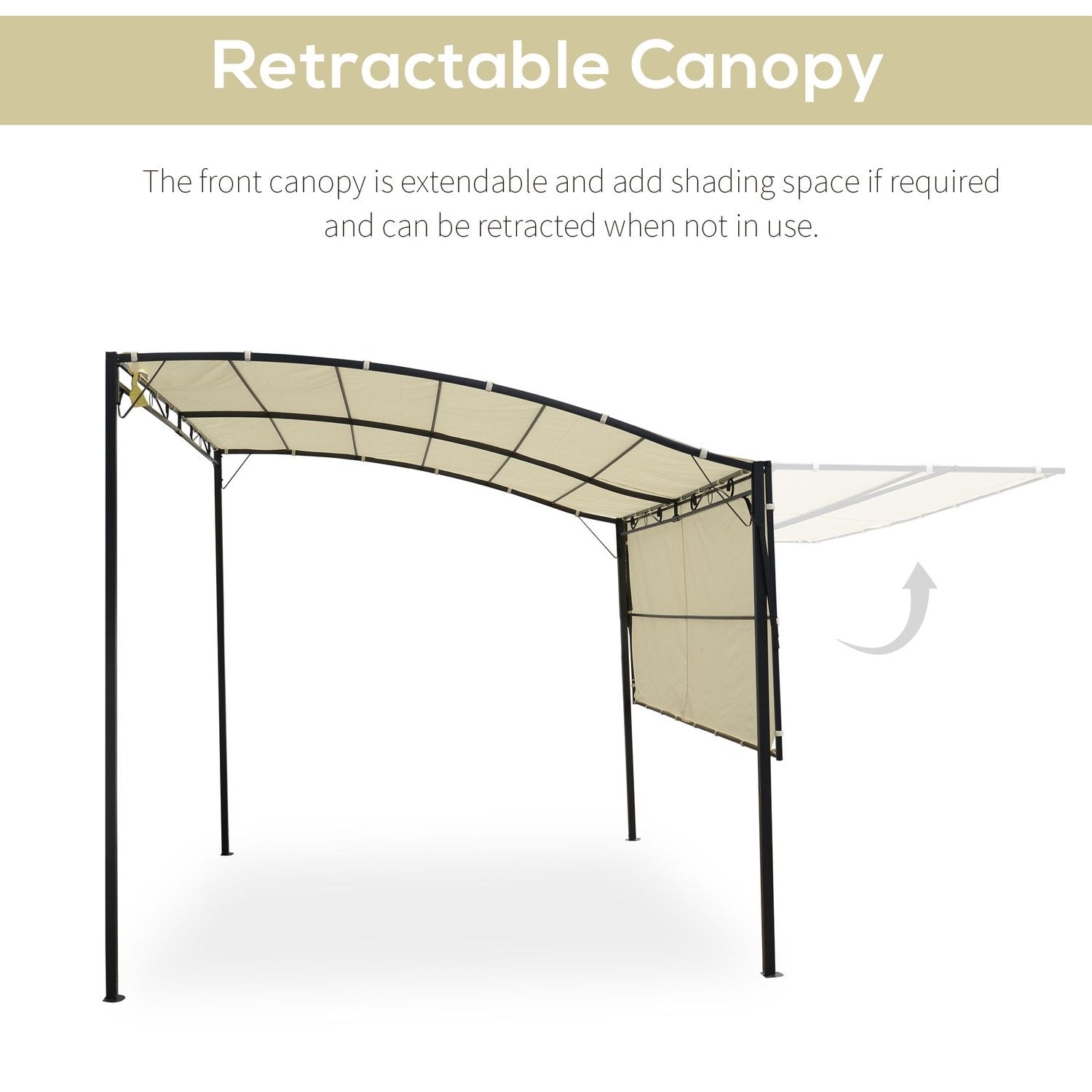 Gazebo Hage Lysthus Markise Solmarkise Med sammenleggbart sidetak UV-beskyttelse Stål + Polyester Kremhvit + Sort 3 X 2,5 M