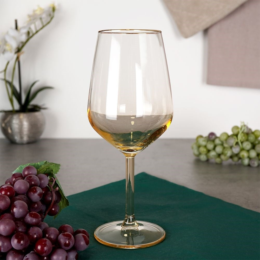 Elegant Vinglas i Bärnsten med Guldkant för Vitt & Rött Vin