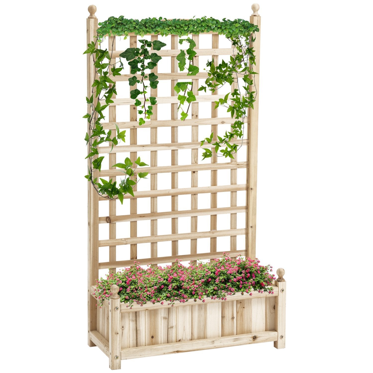 Plantekasse med espalier, blomsterkasse for klatreplanter, tre, naturlig, 64X28X120Cm