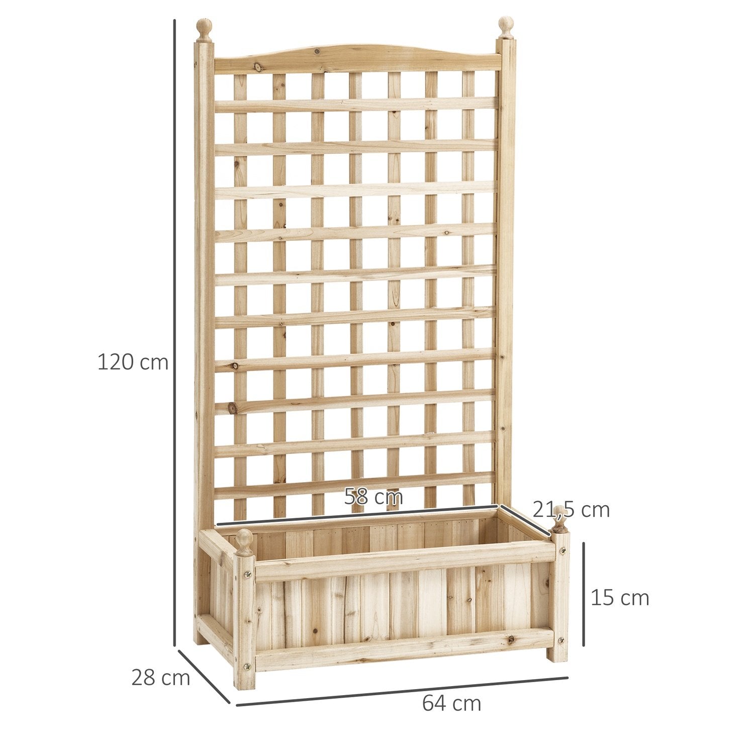 Plantekasse med espalier, blomsterkasse for klatreplanter, tre, naturlig, 64X28X120Cm