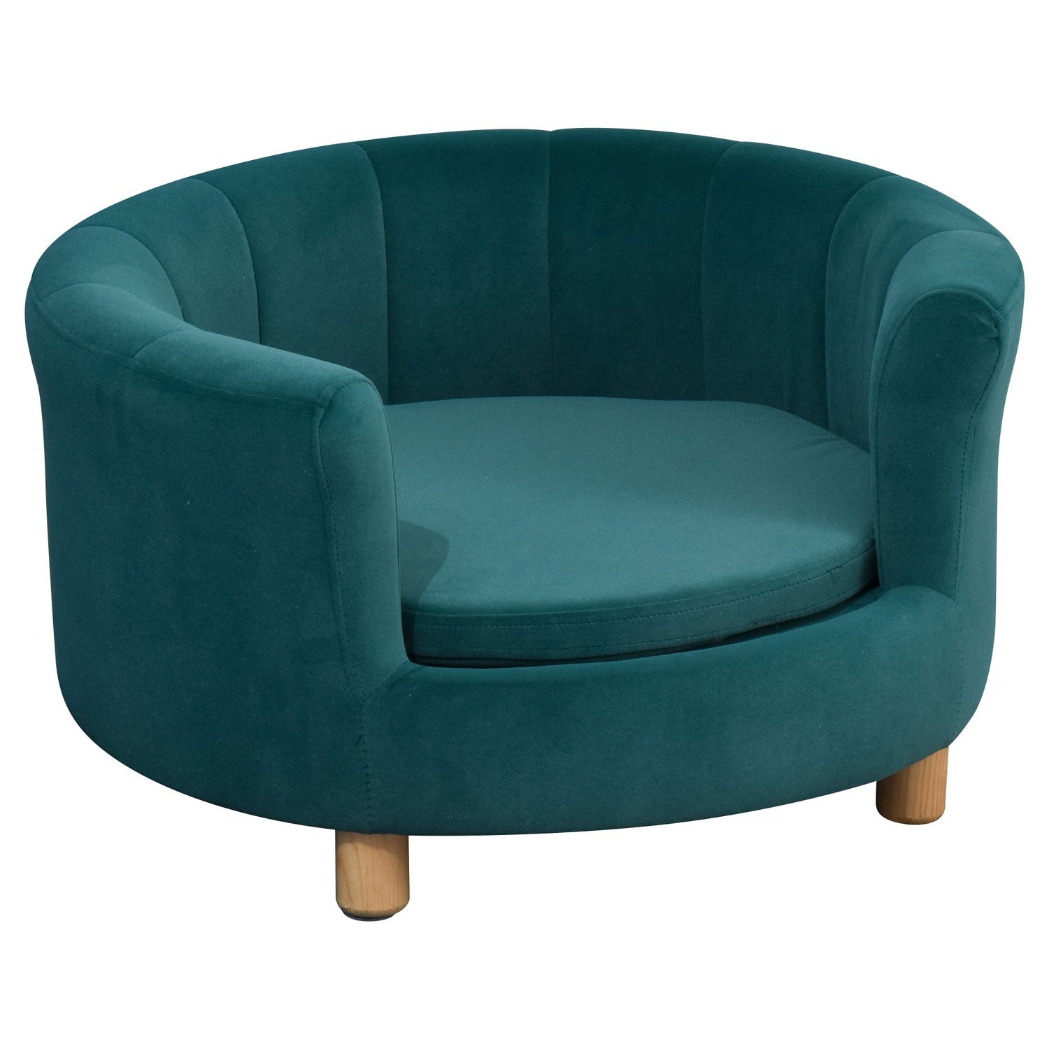 Elegant hundbäddsoffa med mjukt överdrag och träben