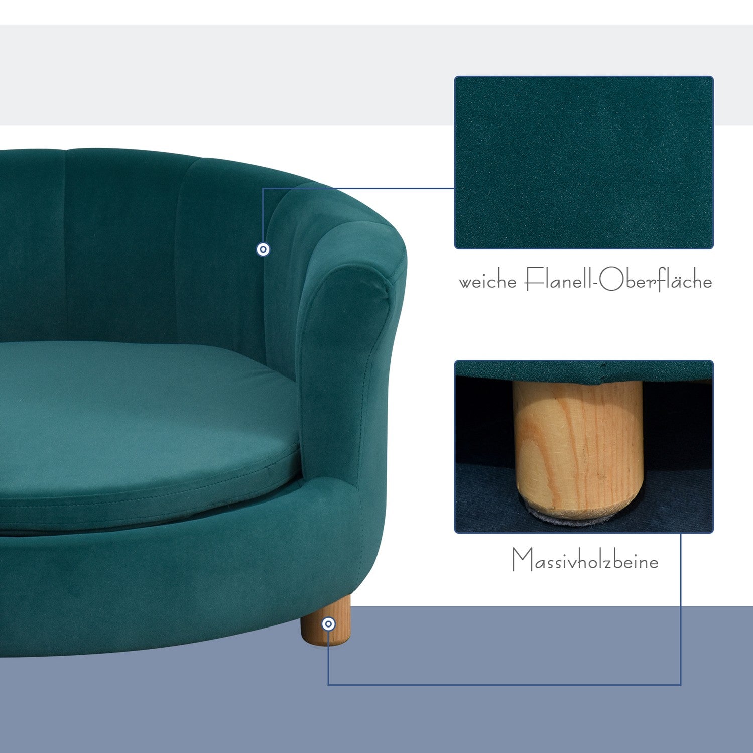 Elegant hundbäddsoffa med mjukt överdrag och träben
