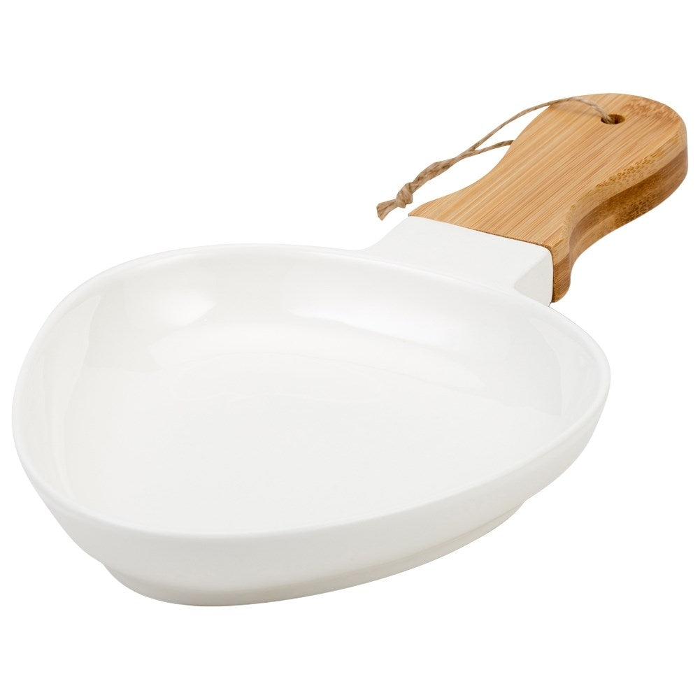 Elegant serveringsfat i porslin med bambuhandtag