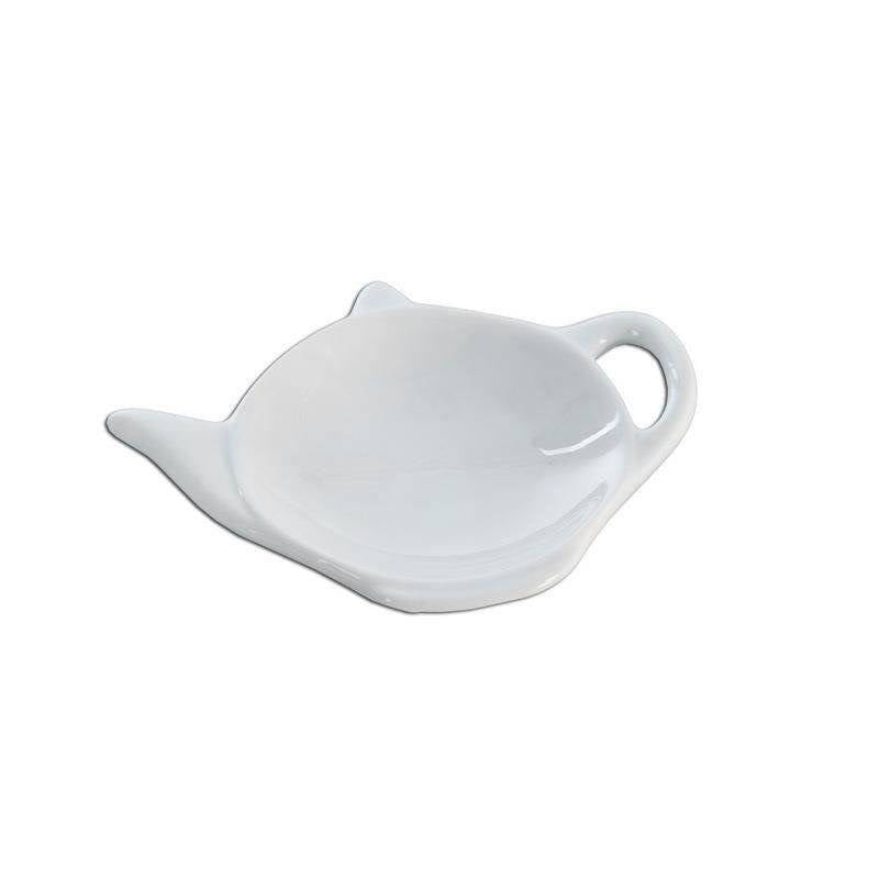 Elegant tefat i form av tekanna, vit porslin, stilfull look