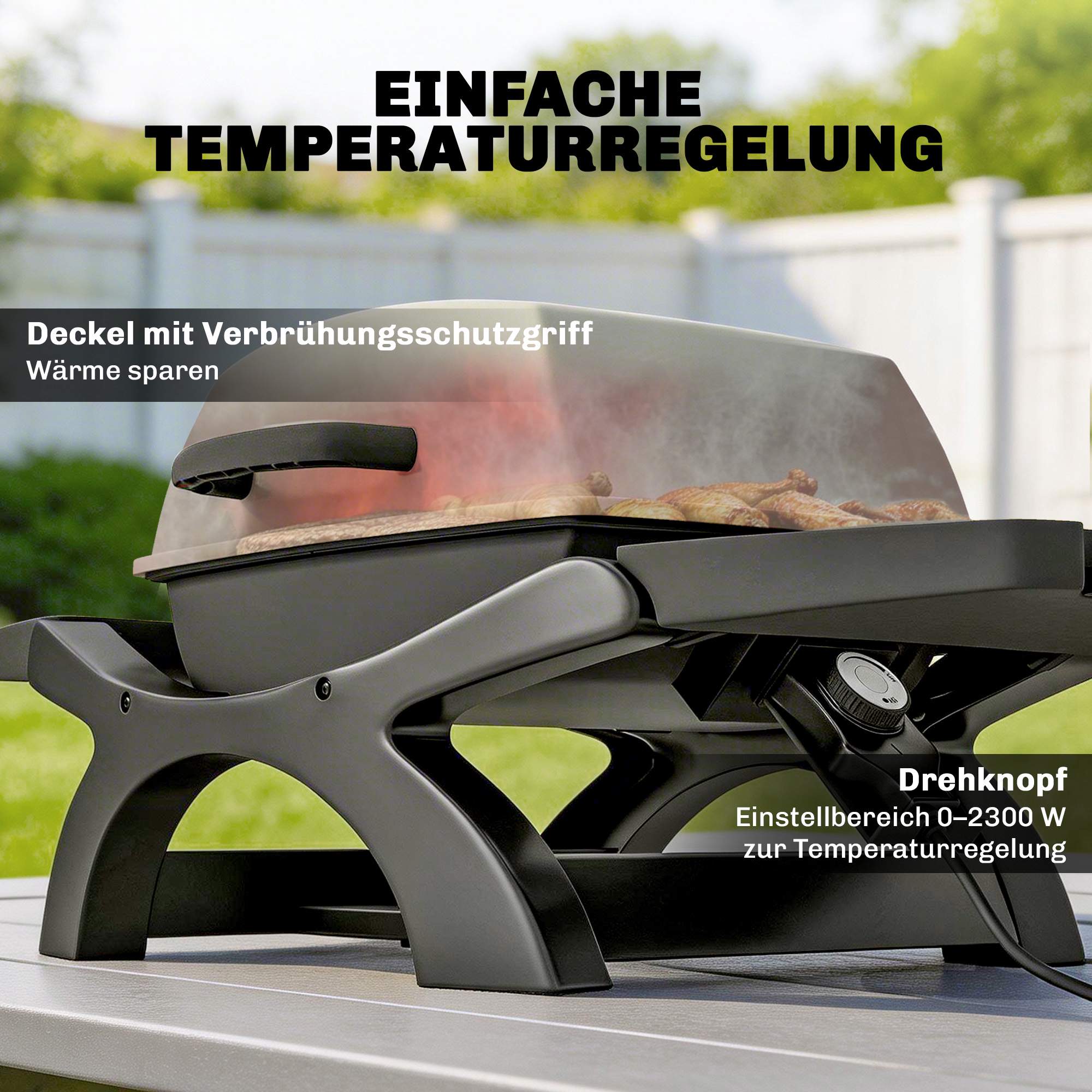 Elektrisk bordsgrill 2300W, Non-stick, Bärbar, 23x71 cm