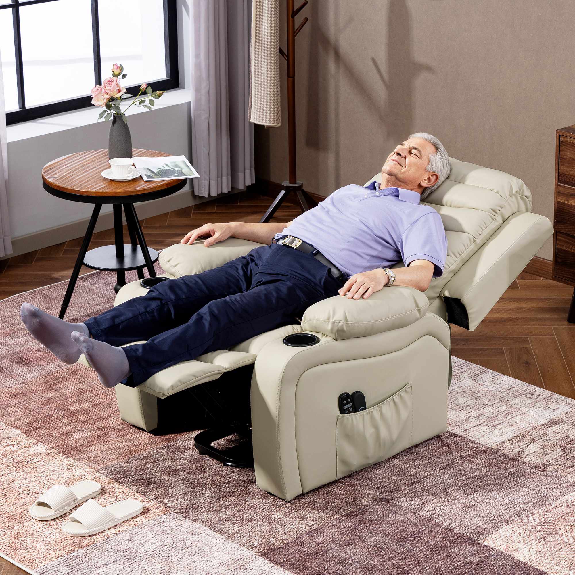 Elektrisk fåtölj med lyft, massage, värme, USB, kräm