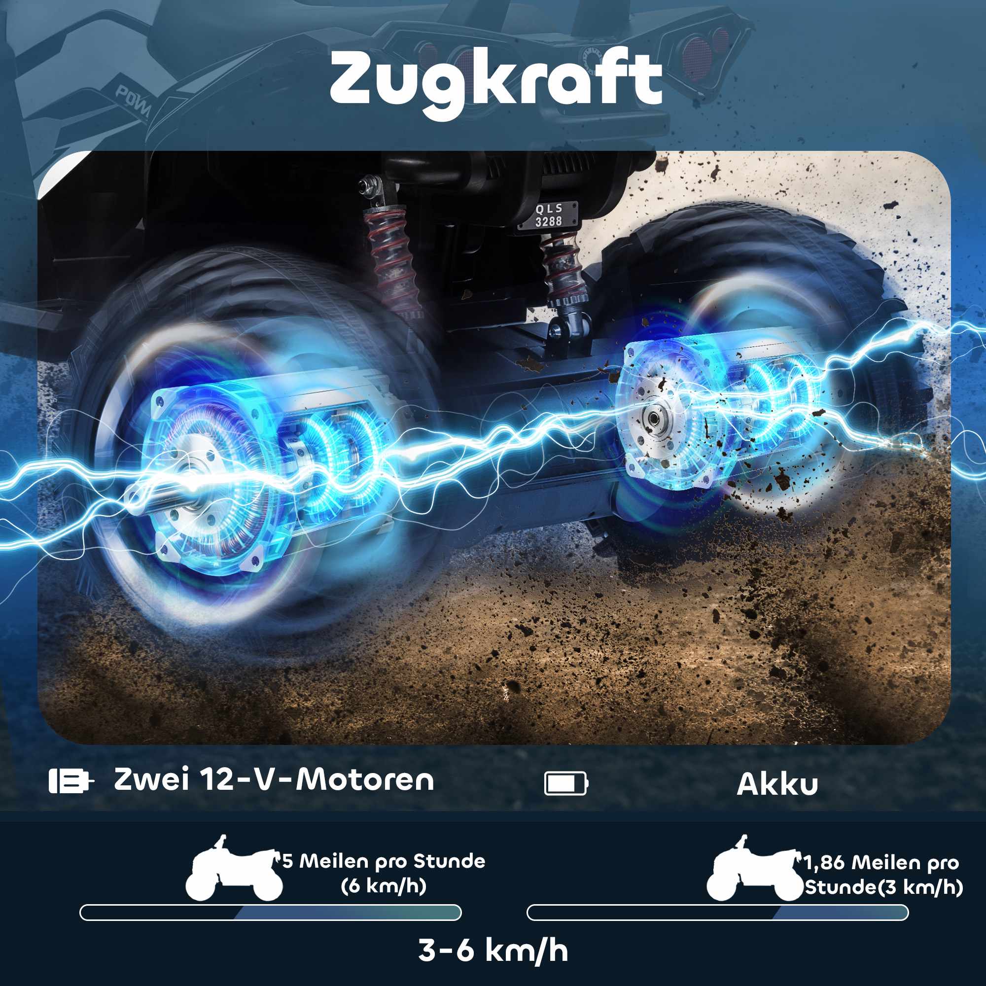 Elektrisk fyrhjuling för barn, 12V-batteri, hastighet 3–8 km/h