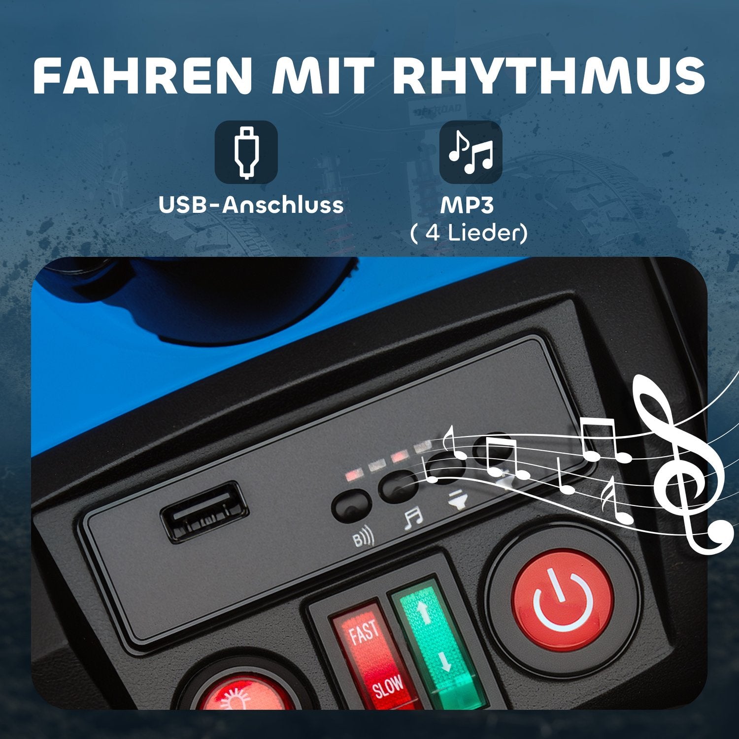Elektrisk fyrhjuling för barn, 24V, 4 hjul, USB, MP3, 6,5 km/h