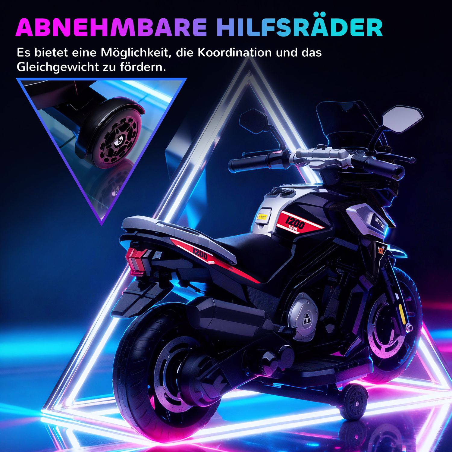 Elektrisk åkmotorcykel för barn, 18-36 månader, svart