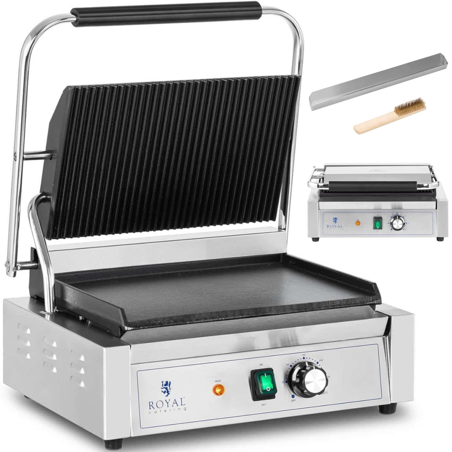 Elektrisk kontaktgrill, slät och räfflad platta, 33 x 22 cm, 2200 W