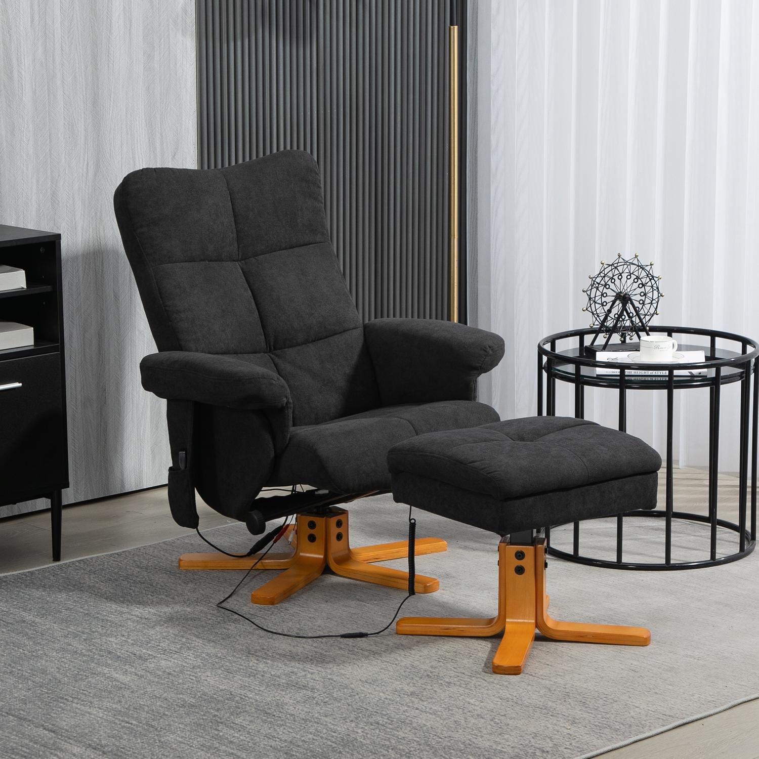 Elektrisk massagefåtölj med fotpall, svart