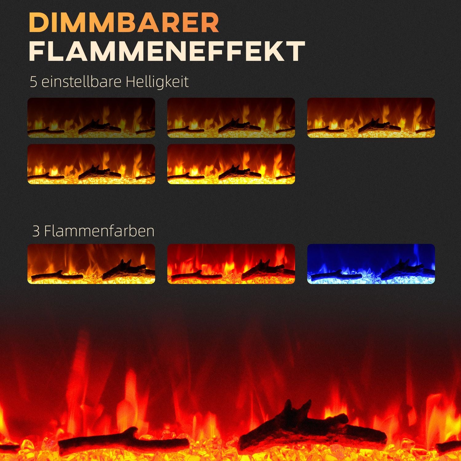 Elektrisk öppen spis, 1800W, LED Flame, Fjärrkontroll