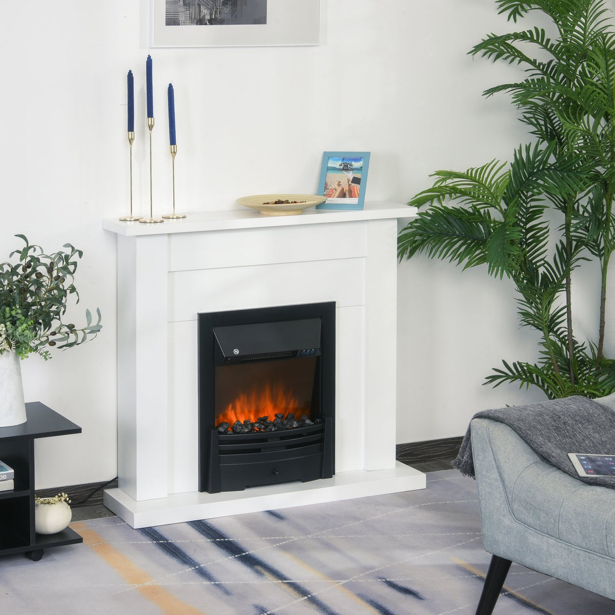 Elektrisk öppen spis med hyllor, 1000W/2000W, 20-25 m²