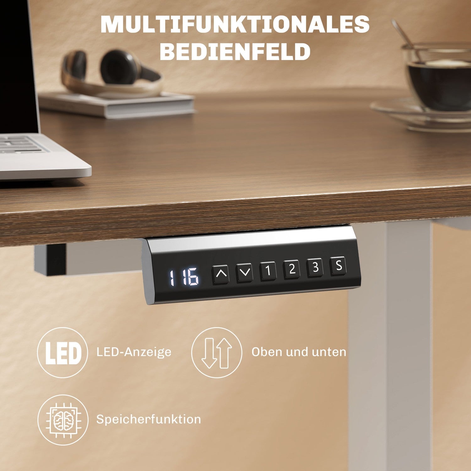 Elektrisk skrivbordsram, höj- och sänkbar, med minnesfunktion, stål, vit