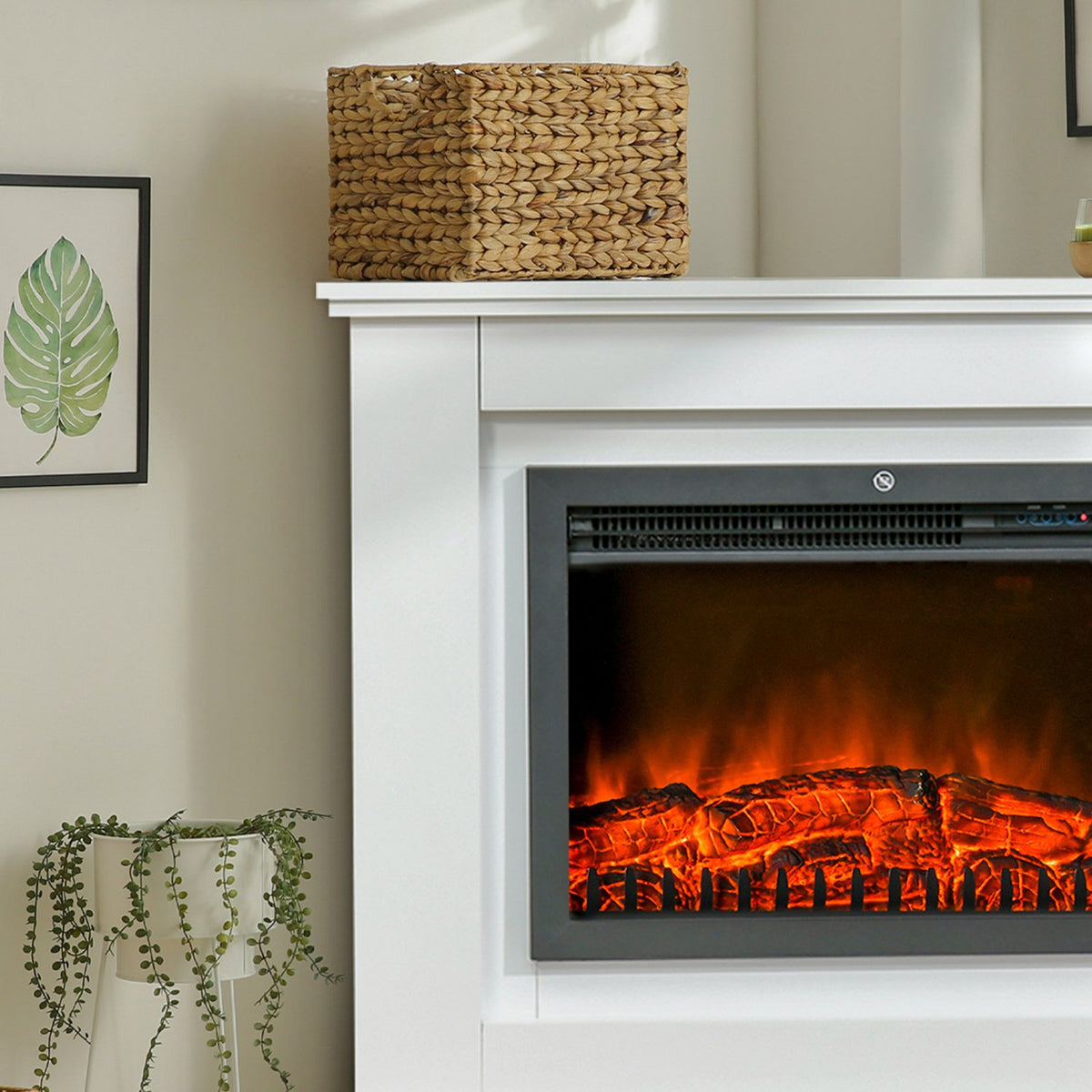 Elektrisk peis, 1000 W/2000 W, dekning på 20–25 m²