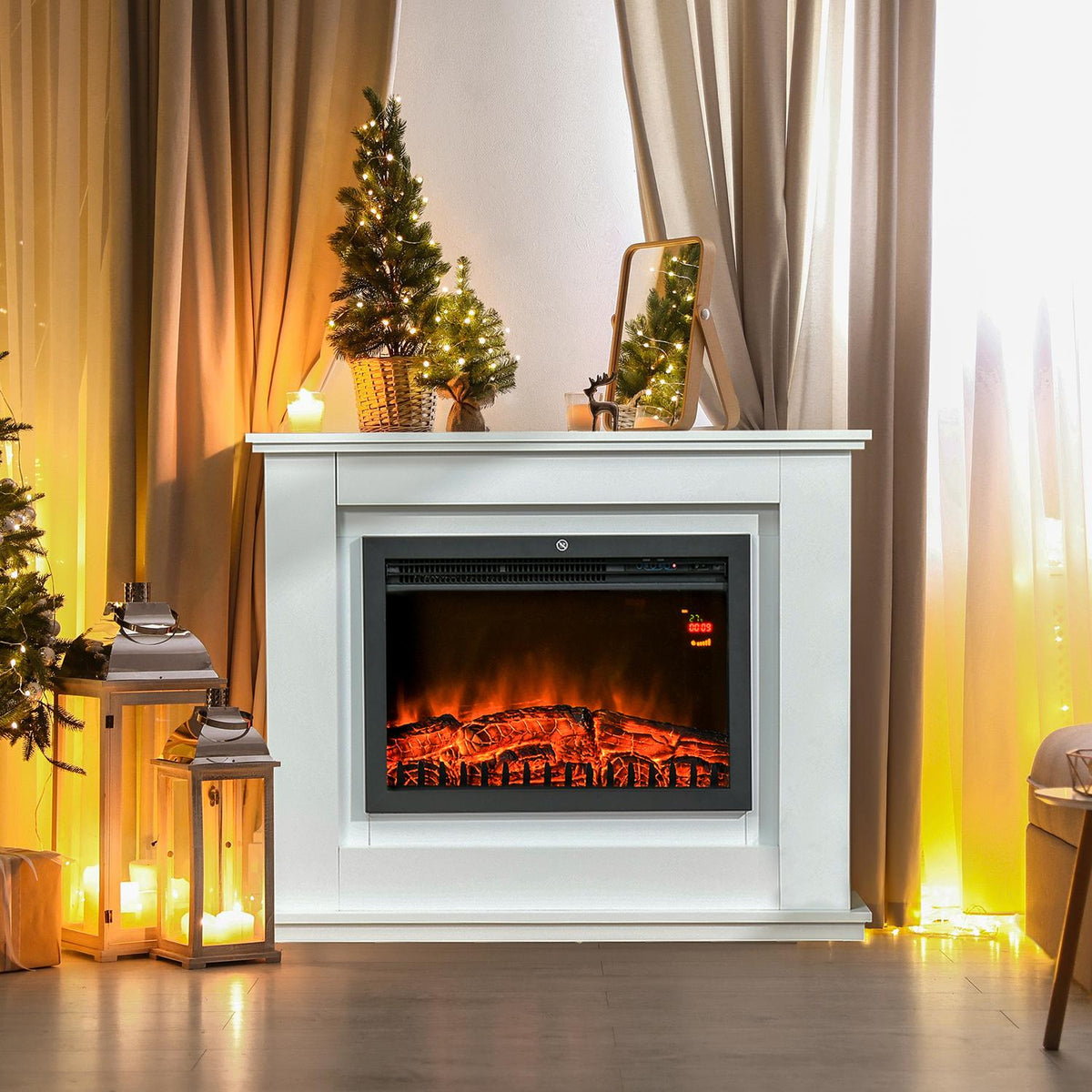 Elektrisk peis, 1000 W/2000 W, dekning på 20–25 m²