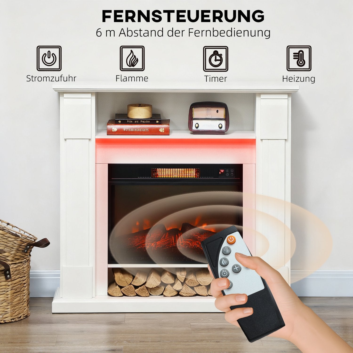 Elektrisk spis med LED-lampor, 1800W, vit, 2 fjärrkontroller