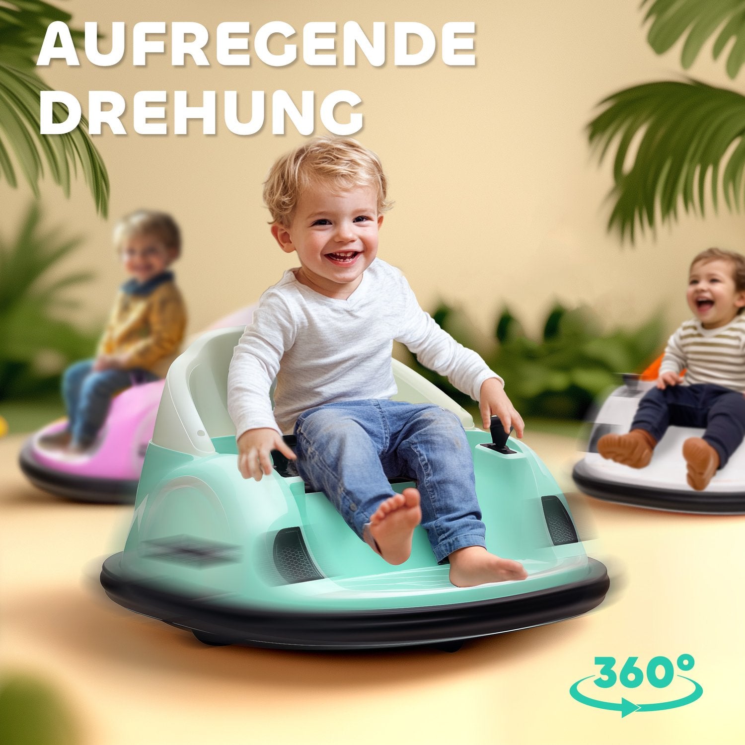 Elektrisk stötfångarbil för barn, 360° spinn, 2 km/h, grön