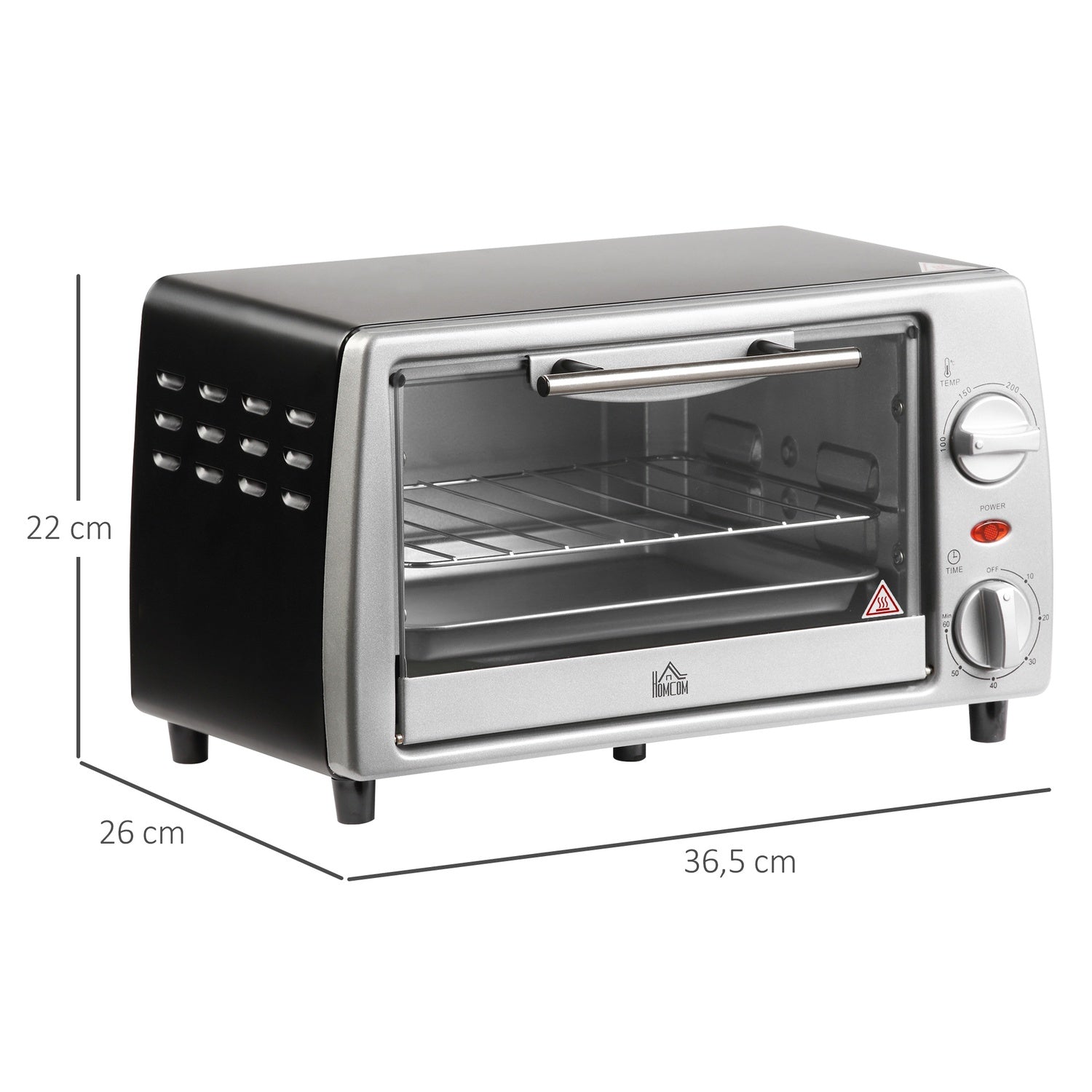 Elektrisk ugn 10L med justerbar temperatur, timer & grill