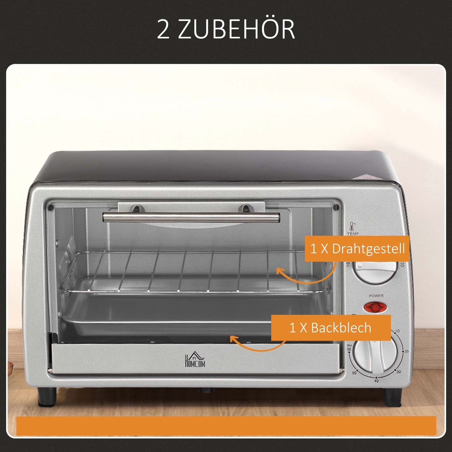 Elektrisk ugn 10L med justerbar temperatur, timer & grill