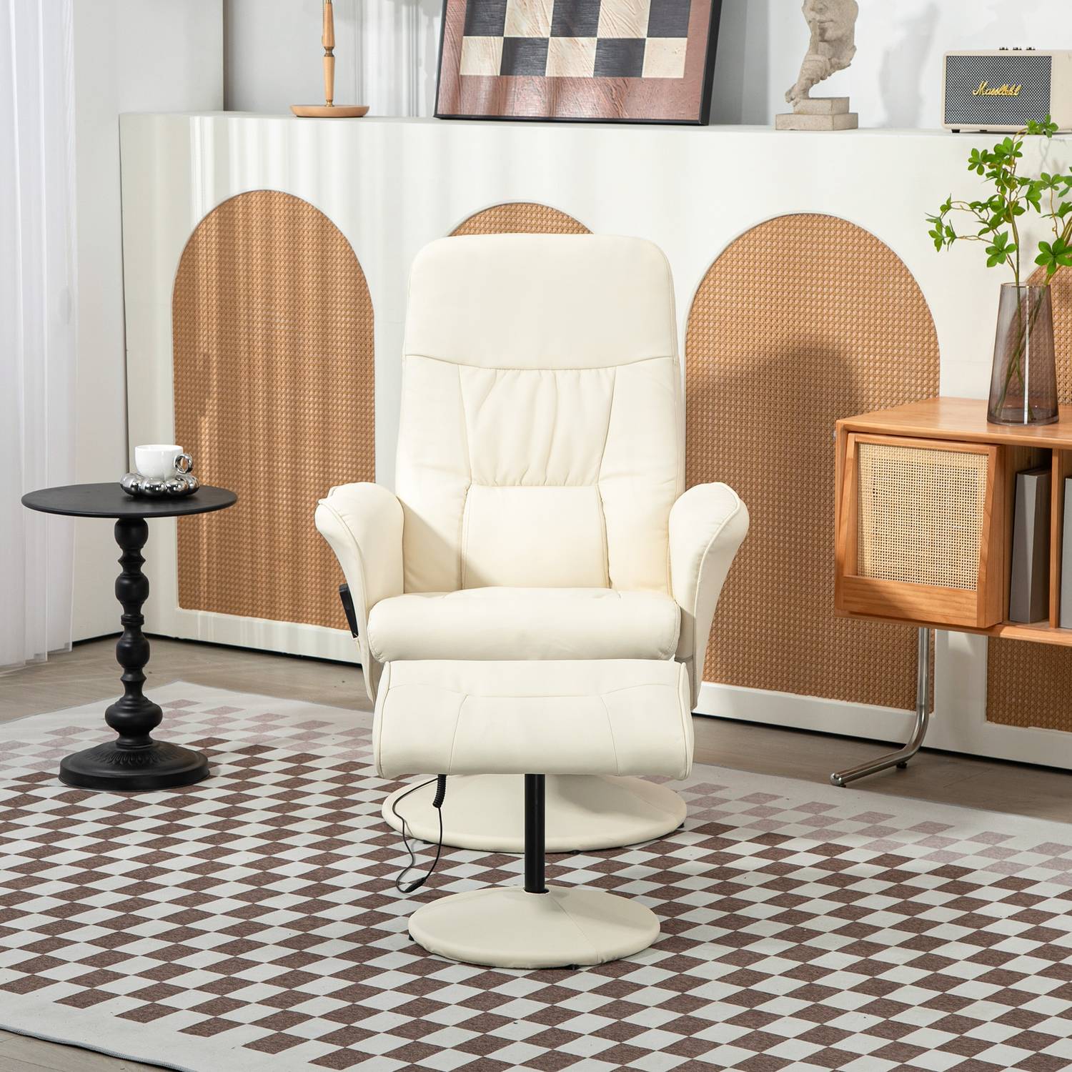 Elektrisk vilstol massagestol med fotpall, gräddvit