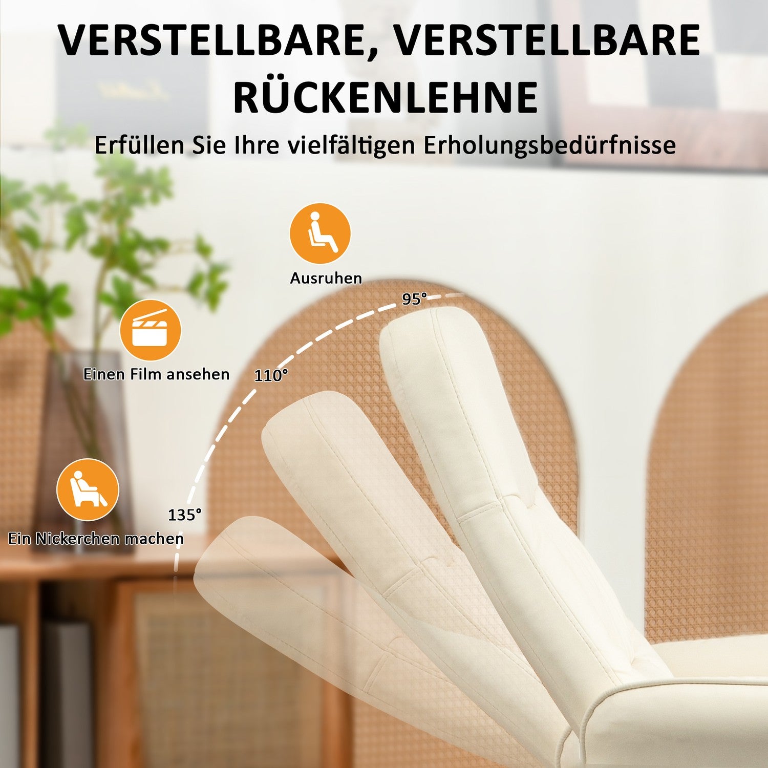 Elektrisk vilstol massagestol med fotpall, gräddvit