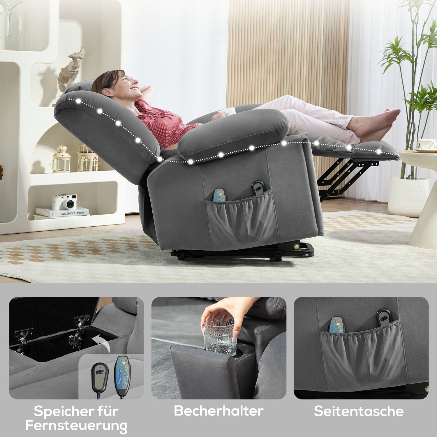 Elektrisk vilstol med massage-, värme- och USB-portar