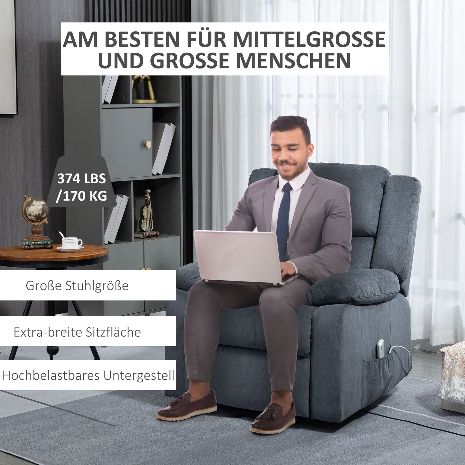 Elektrisk vilstol, sammetsgrå, 92 x 93 x 105 Cm