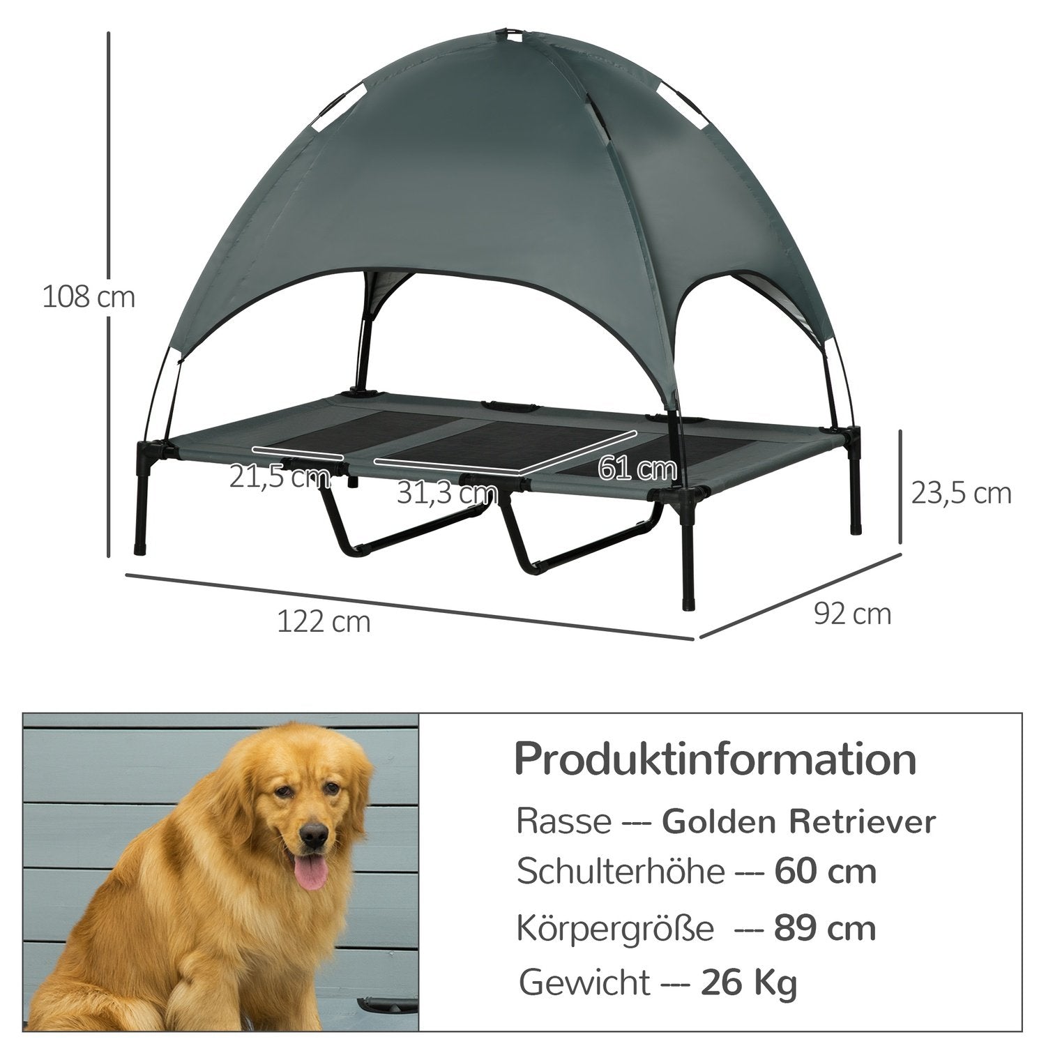 Pet Bed Canopy Upphöjd Utomhus Hundsäng Tak Andas Taft Tyg Grå 122X92X108Cm