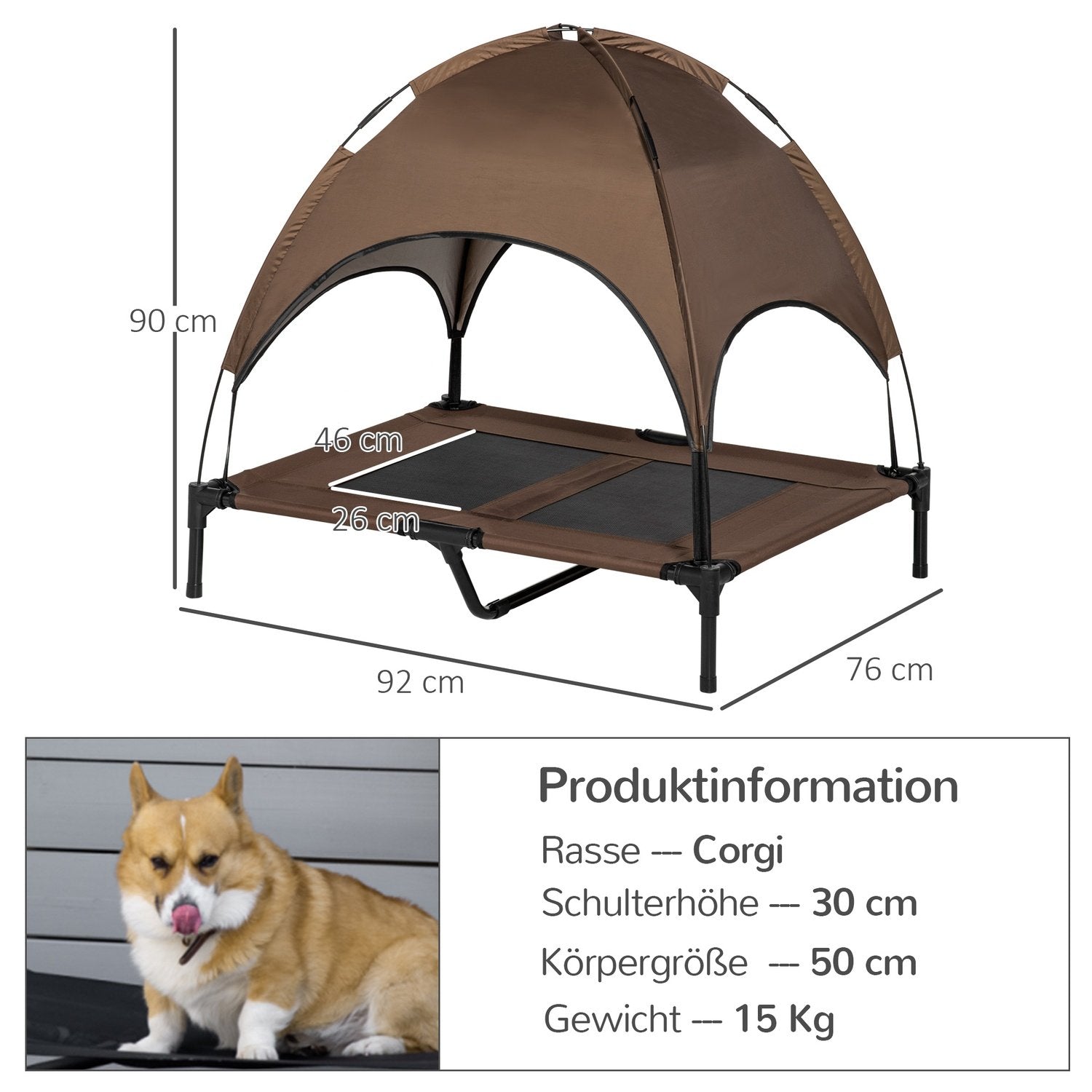 Forhøyet Hundeseng Utendørskapell Pustende Taftstoff Kaffe 92X76X90Cm