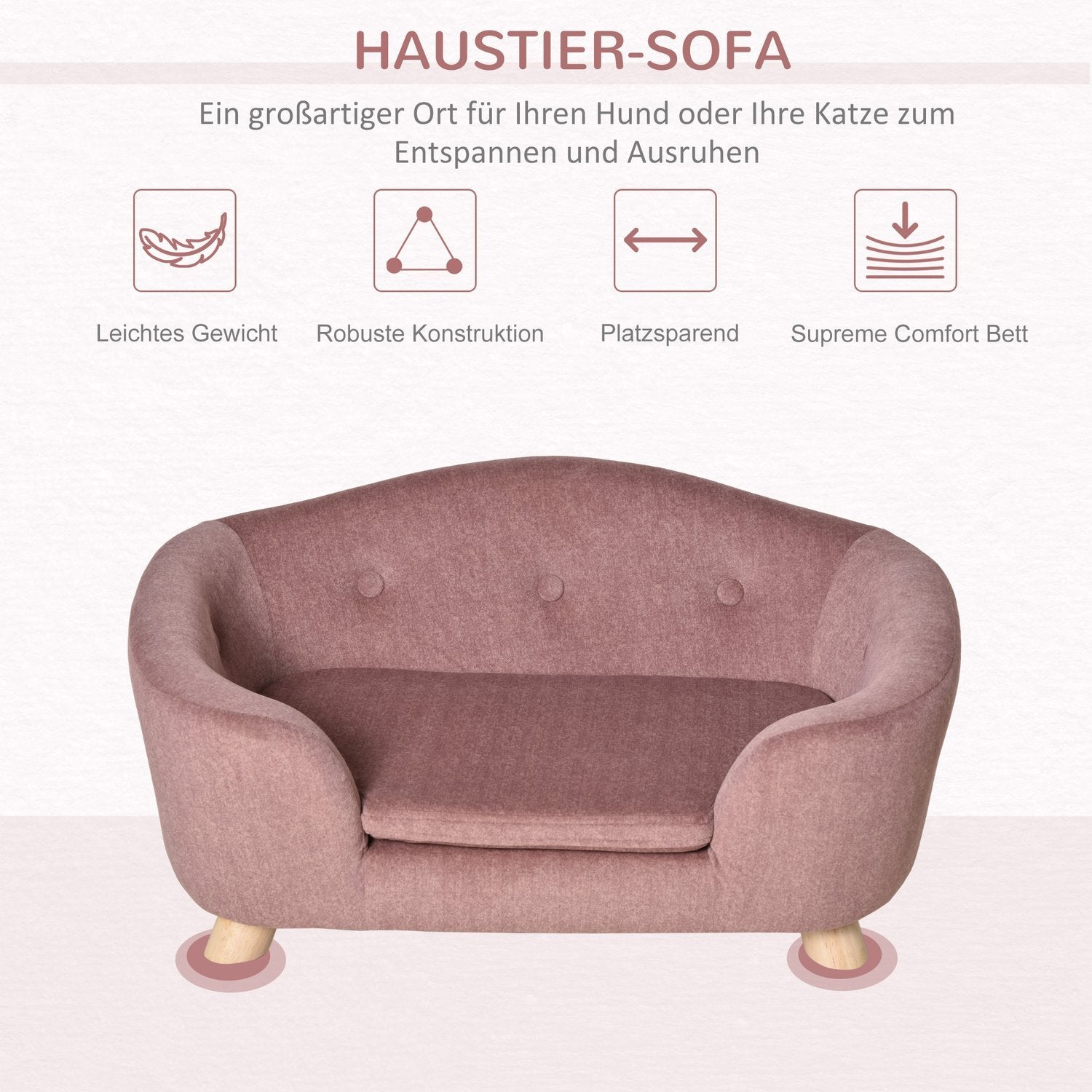 Hundeseng Hundesofa Hundesofa Hundematte Med pute Baklomme Plysjskum Furu Rosa 70 X 47 X 30 Cm